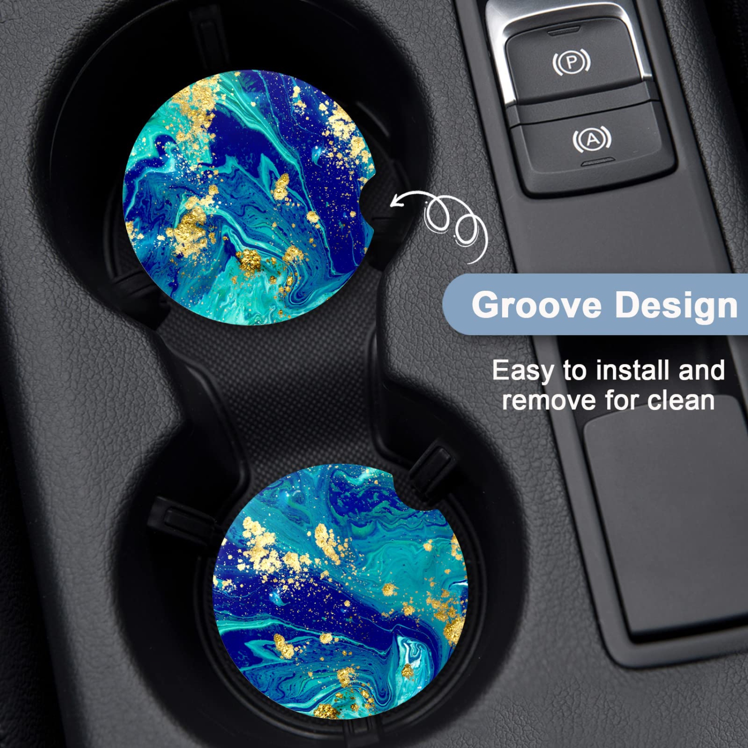 Car Coasters for Cup Holders, 2 Pack Absorbent Ceramic Car Cup Holder Coaster for Drinks, Cute Car Assecories for Women Men, Size 2.56" with Finger