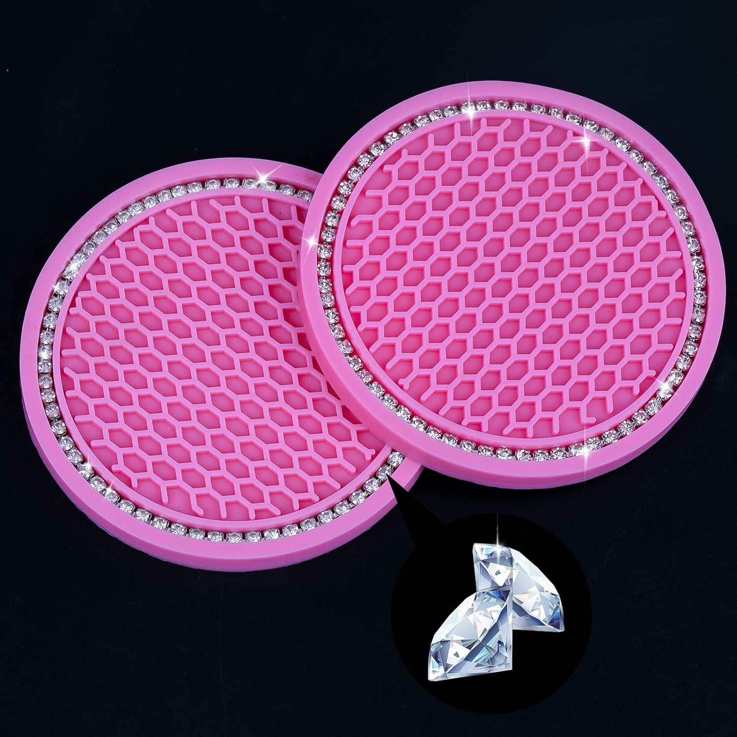 2pcs Car Cup Holder Coasters Rhinestone Car Accessories Glitter Car Coasters Bling Car Cup Mats for Cars Trucks Vehicles