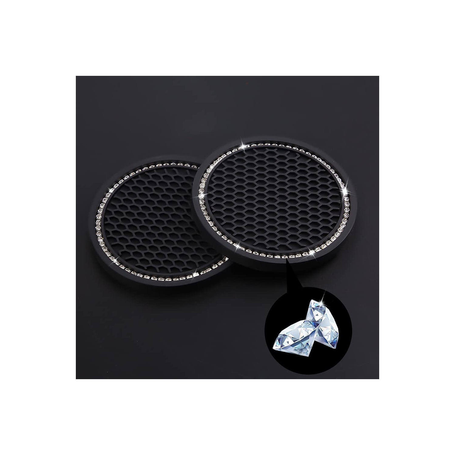 Porte-gobelet d'auto 2 pièces Coasters Rhinestone car Accessoires Glitter car Coasters Bling Cup Mats pour voitures, camions, véhicules