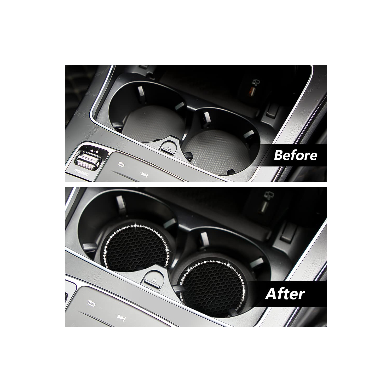 Porte-gobelet d'auto 2 pièces Coasters Rhinestone car Accessoires Glitter car Coasters Bling Cup Mats pour voitures, camions, véhicules