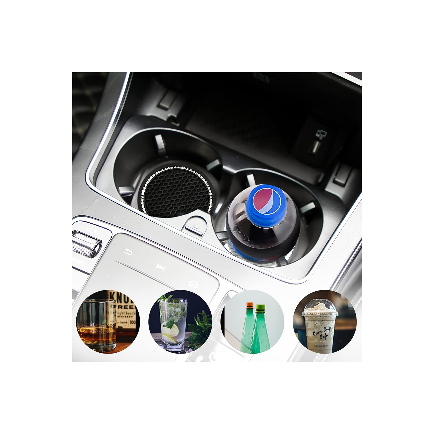 Porte-gobelet d'auto 2 pièces Coasters Rhinestone car Accessoires Glitter car Coasters Bling Cup Mats pour voitures, camions, véhicules