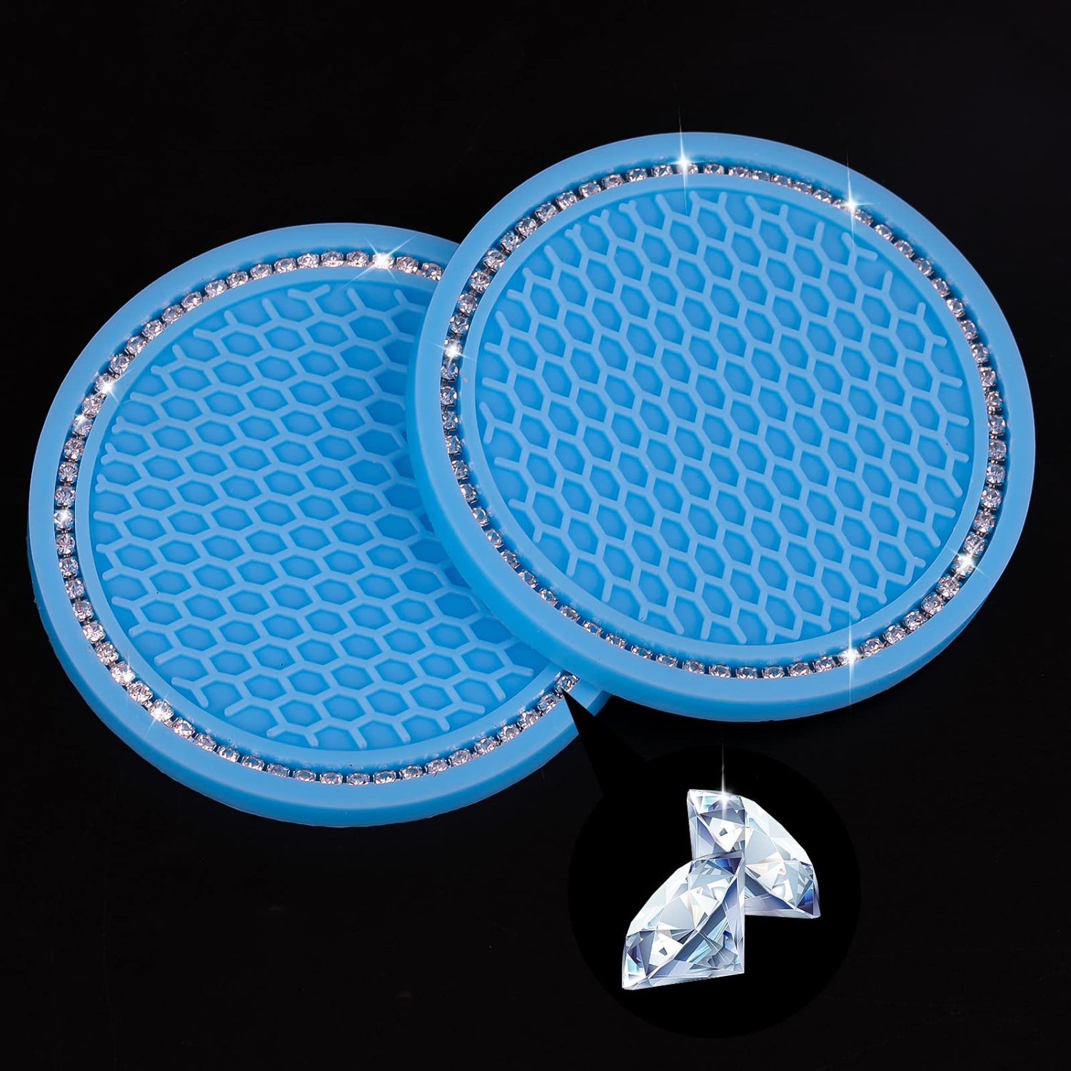 2pcs Car Cup Holder Coasters Rhinestone Car Accessories Glitter Car Coasters Bling Car Cup Mats for Cars Trucks Vehicles