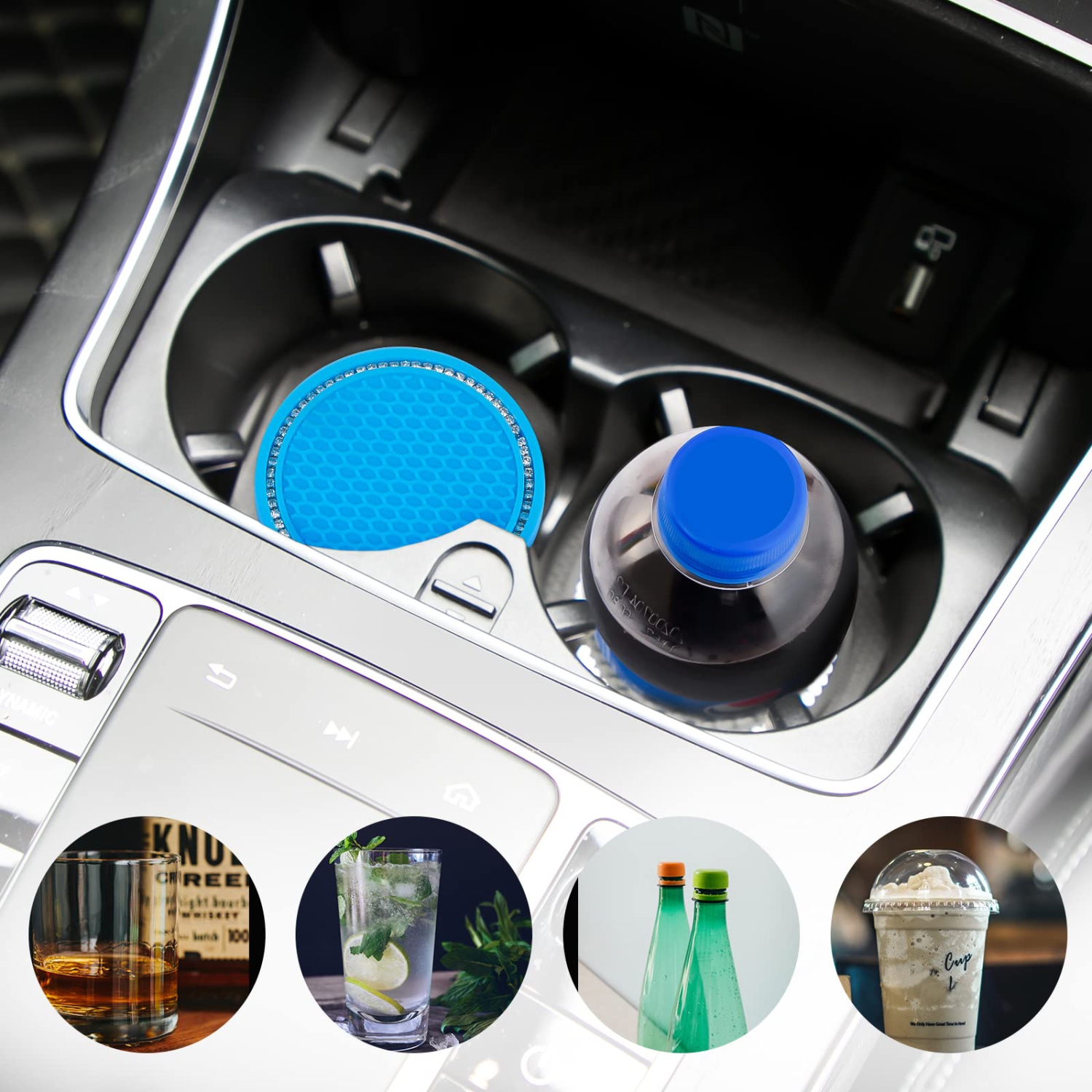 2pcs Car Cup Holder Coasters Rhinestone Car Accessories Glitter Car Coasters Bling Car Cup Mats for Cars Trucks Vehicles