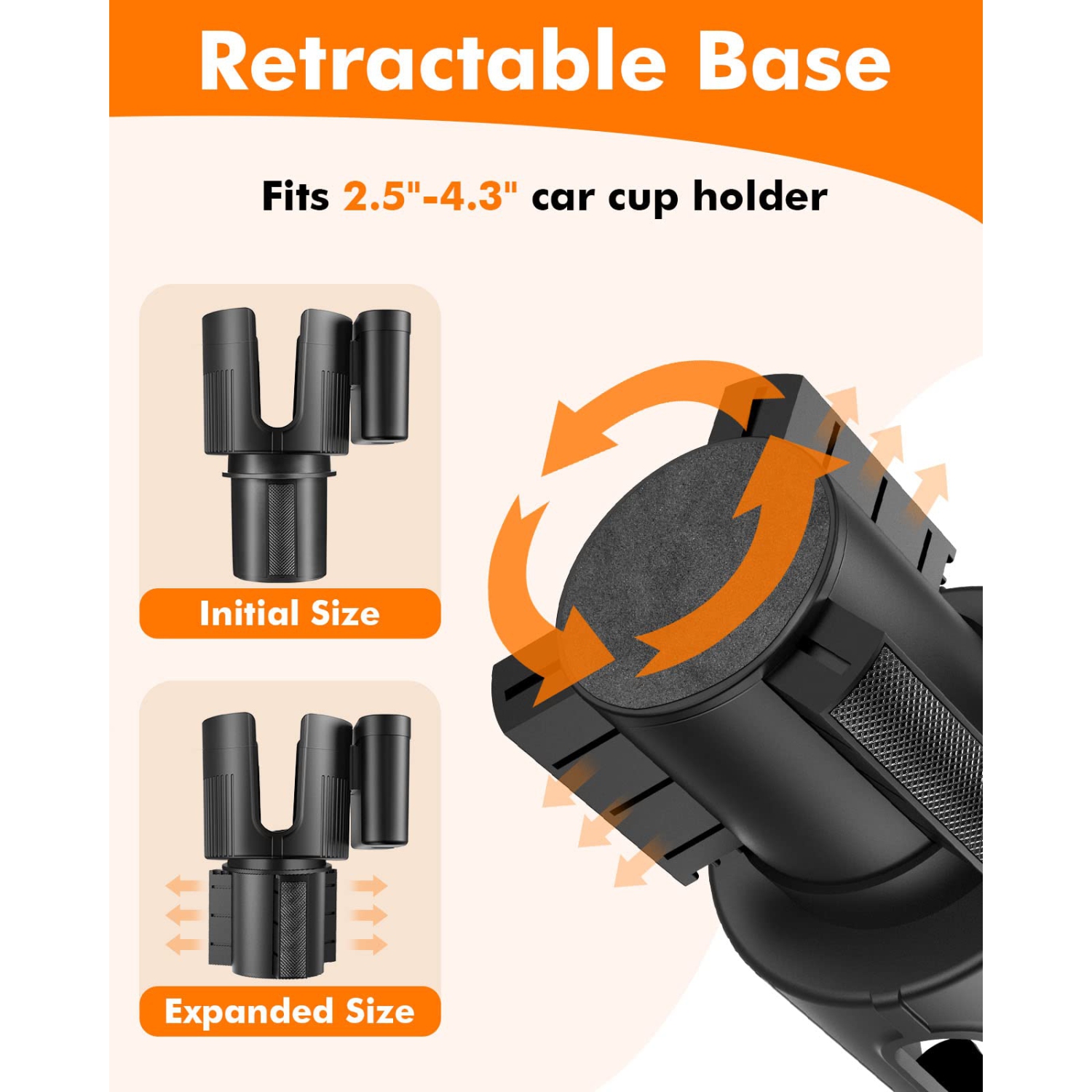 Car Cup Holder Expander with Phone Holder, 2 in 1 Big Cup Holder Extender with Adjustable Base, Large Cupholders Adapter Compatible with Hydro Flask,
