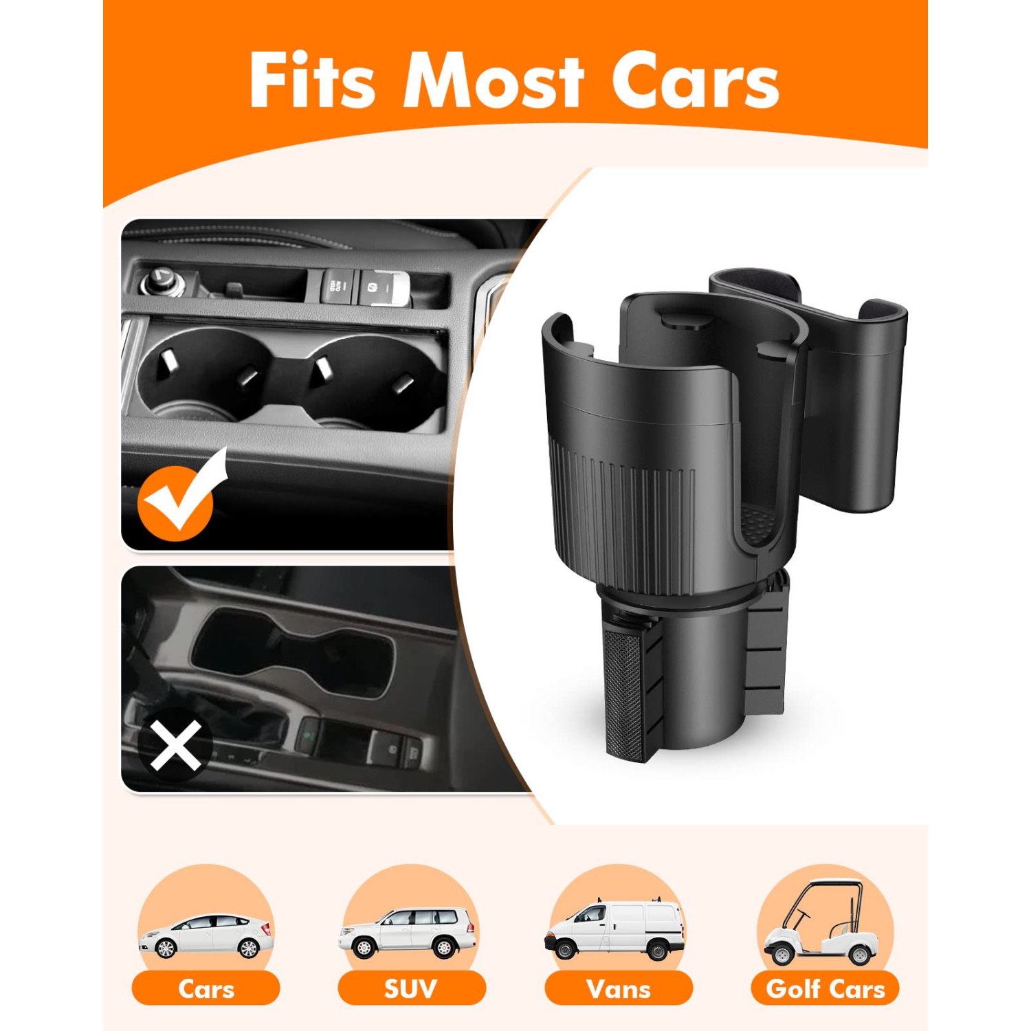 Car Cup Holder Expander with Phone Holder, 2 in 1 Big Cup Holder Extender with Adjustable Base, Large Cupholders Adapter Compatible with Hydro Flask,