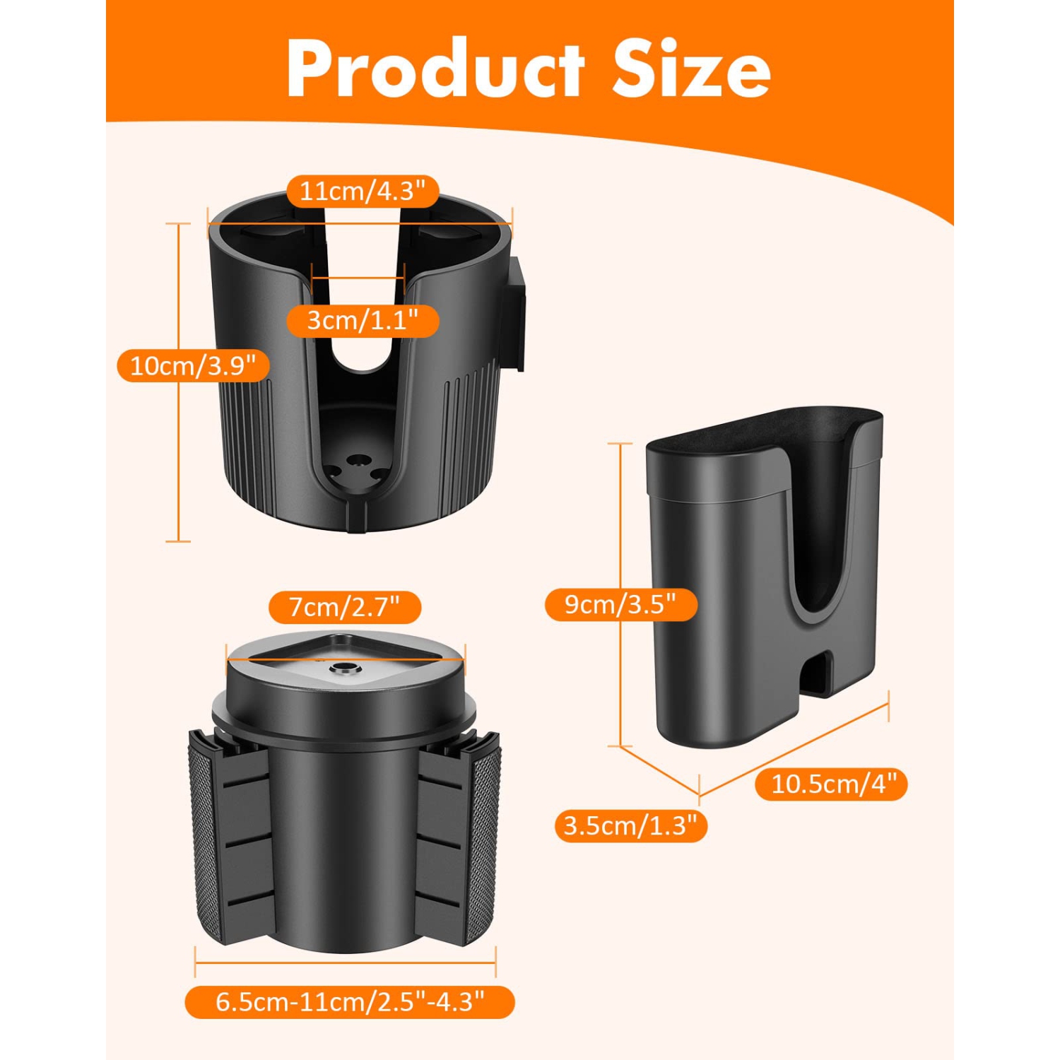 Car Cup Holder Expander with Phone Holder, 2 in 1 Big Cup Holder Extender with Adjustable Base, Large Cupholders Adapter Compatible with Hydro Flask,