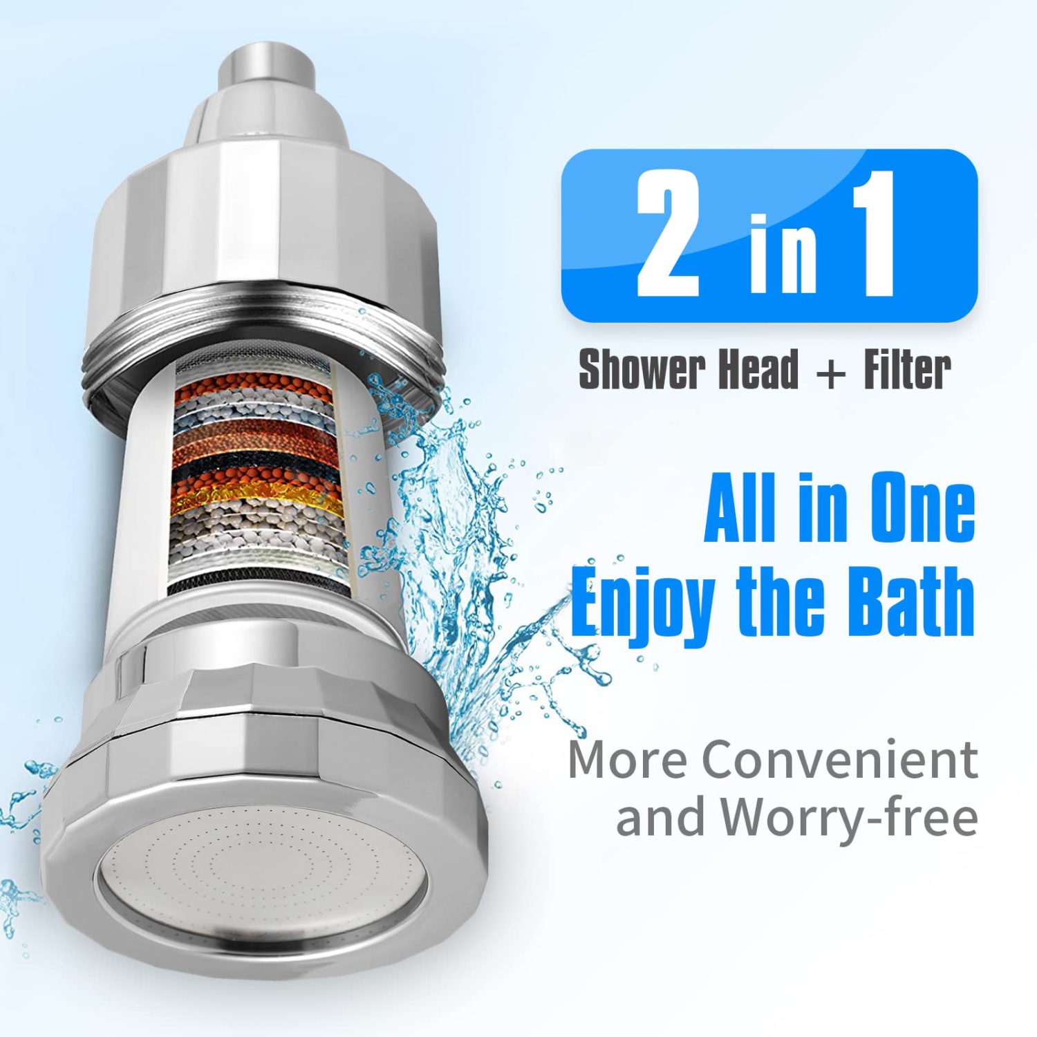 Filtre de douche à 15 étapes pour eau dure, pomme de douche adoucisseur d'eau haute pression, filtres de douche pour éliminer le chlore et le
