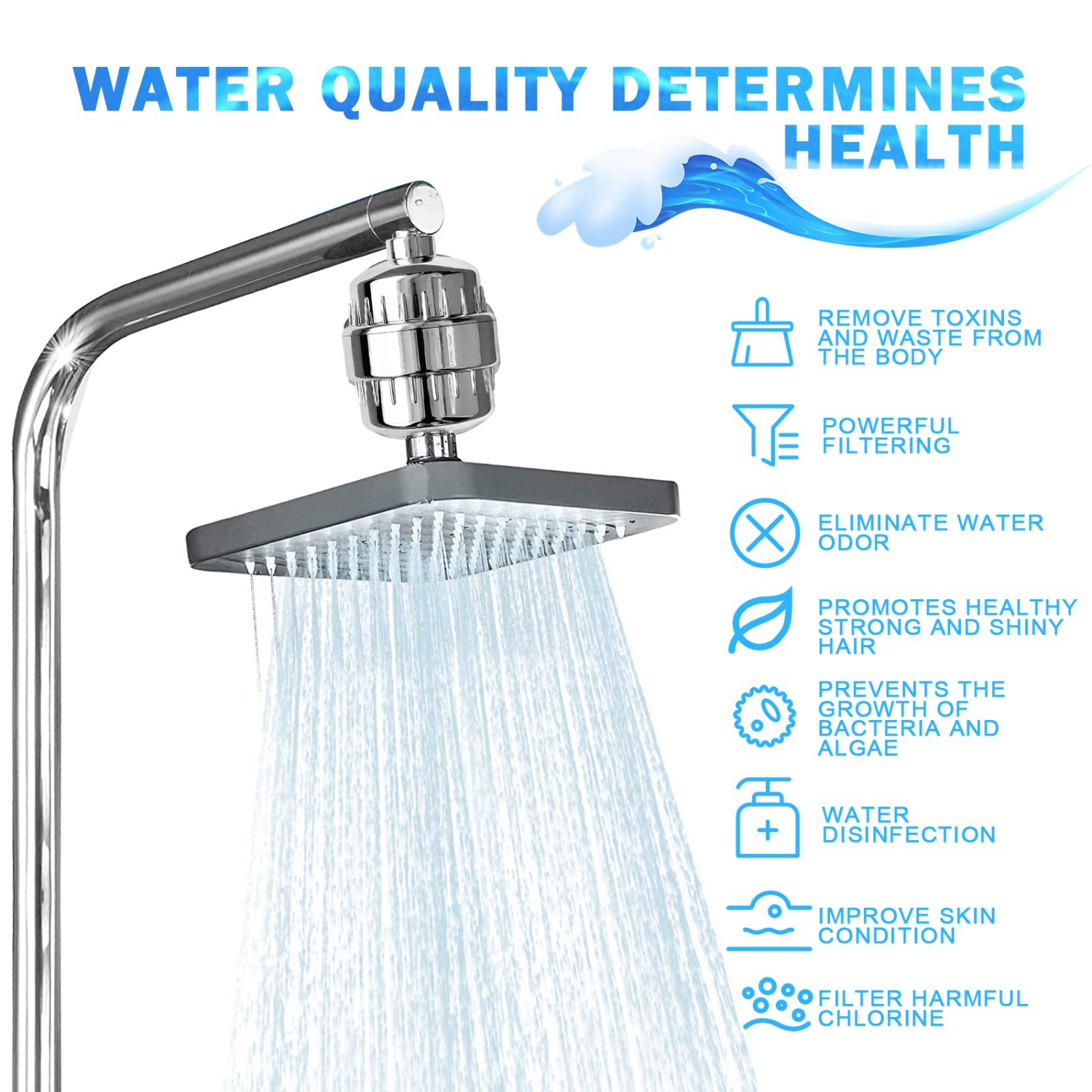 Filtre de douche à 20 niveaux, filtre de douche à eau dure, rendement élevé, adoucisseur d'eau, pour réduire le chlore à eau dure, métal lourd et