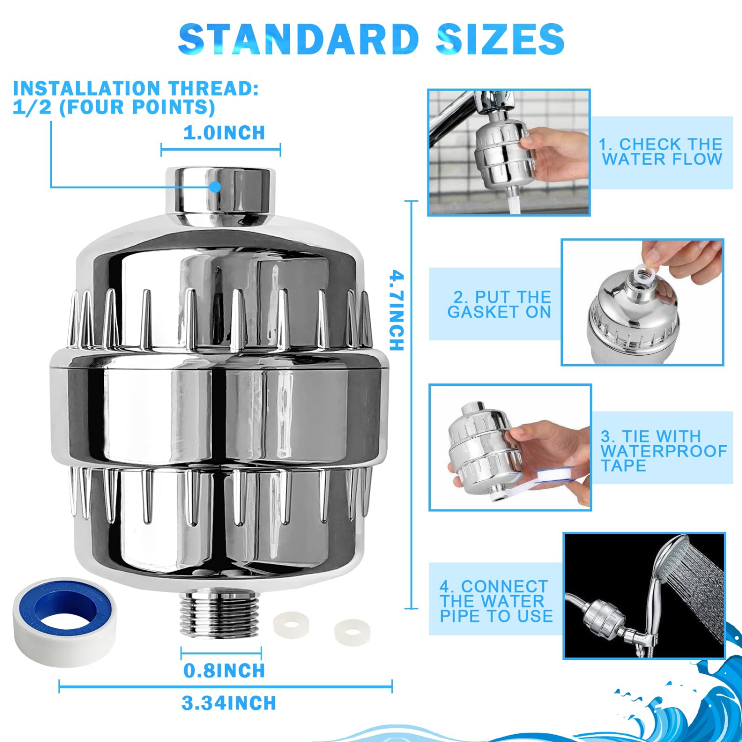 Filtre de douche à 20 niveaux, filtre de douche à eau dure, rendement élevé, adoucisseur d'eau, pour réduire le chlore à eau dure, métal lourd et