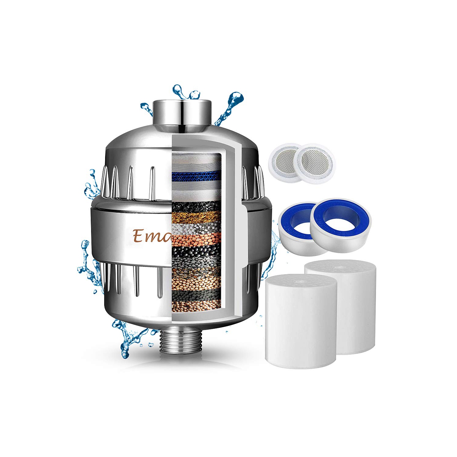 Tête de douche 17 Stage Filtre à eau haute puissance chlore Filtre à eau dure avec filtre 2 convient au luminaire de salle de bain universel à pomme