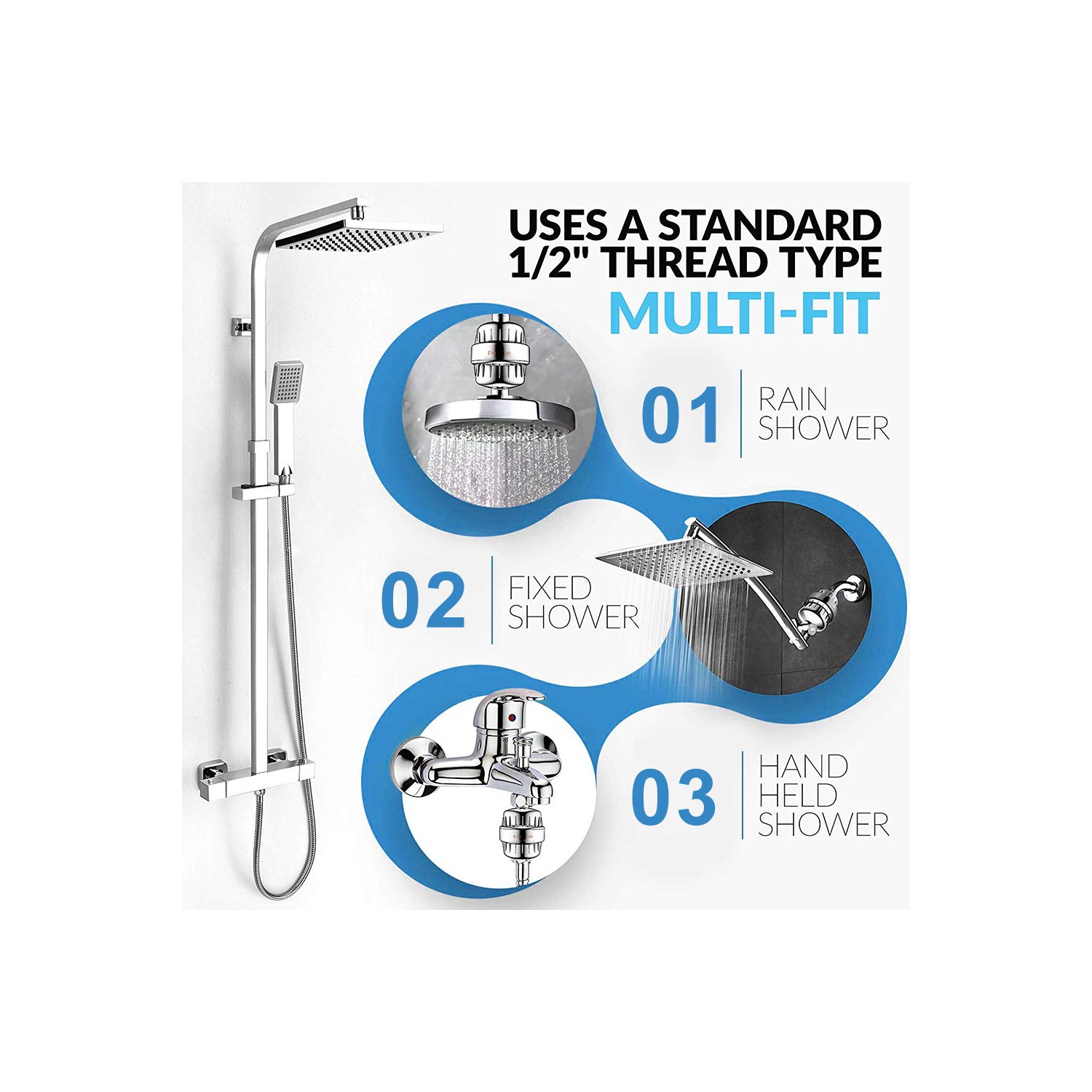 Tête de douche 17 Stage Filtre à eau haute puissance chlore Filtre à eau dure avec filtre 2 convient au luminaire de salle de bain universel à pomme