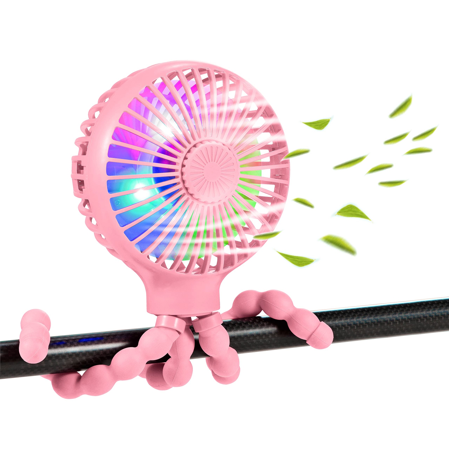 Stroller Fan Upgraded Portable Fan Versatile Fan Personal Desk Fan USB Rechargeable Fan with LED Light and Aromatherapy Flexible Tripod Design