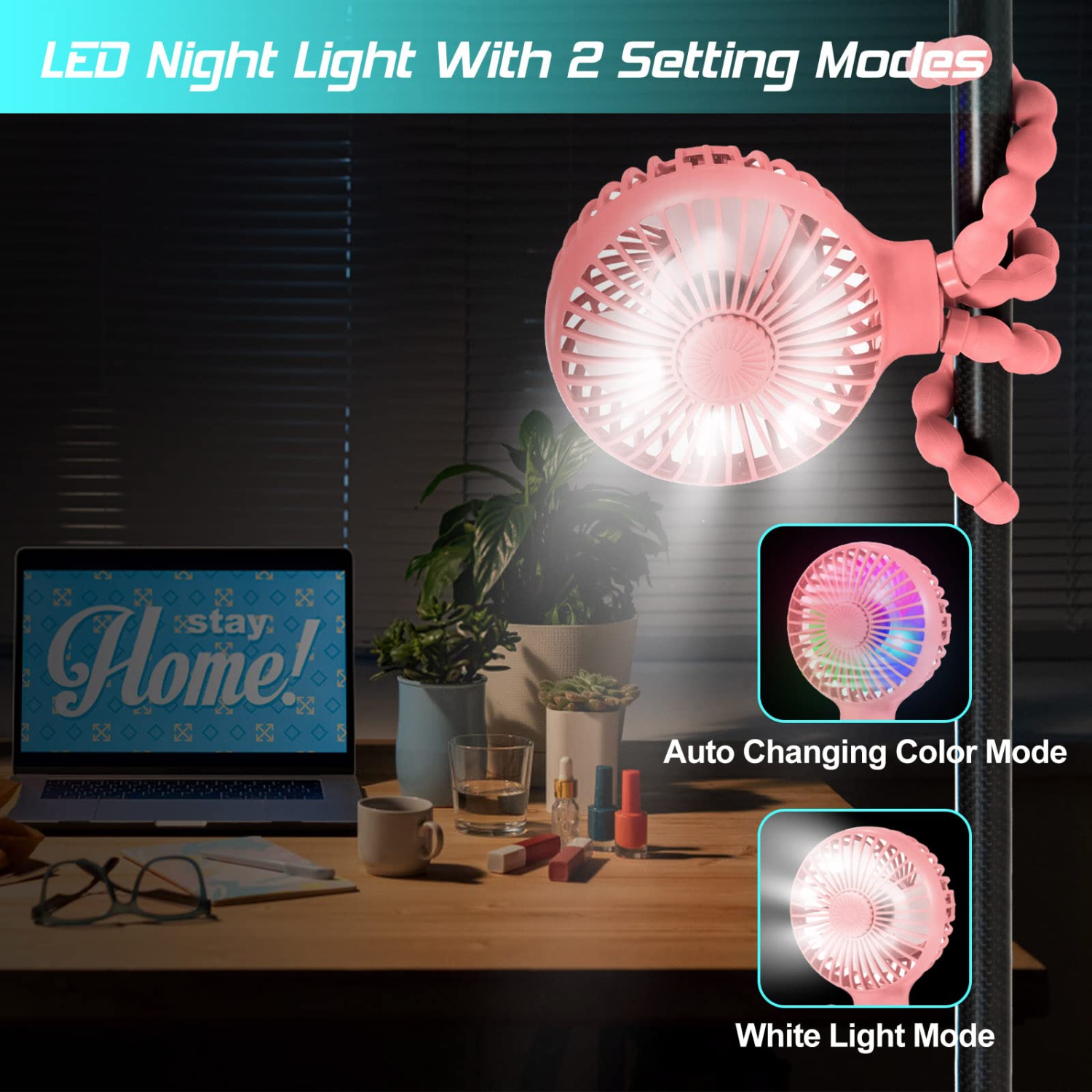 Stroller Fan Upgraded Portable Fan Versatile Fan Personal Desk Fan USB Rechargeable Fan with LED Light and Aromatherapy Flexible Tripod Design