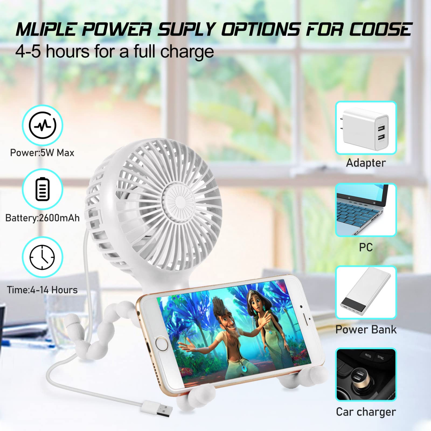 Stroller Fan Upgraded Portable Fan Versatile Fan Personal Desk Fan USB Rechargeable Fan with LED Light and Aromatherapy Flexible Tripod Design