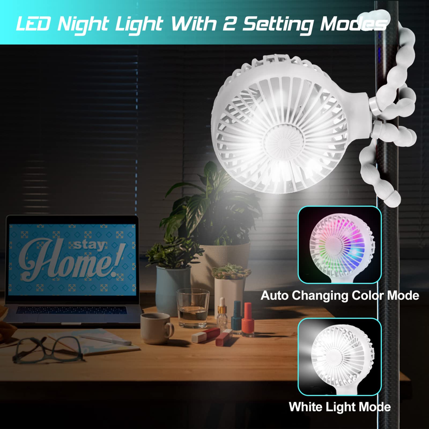 Stroller Fan Upgraded Portable Fan Versatile Fan Personal Desk Fan USB Rechargeable Fan with LED Light and Aromatherapy Flexible Tripod Design