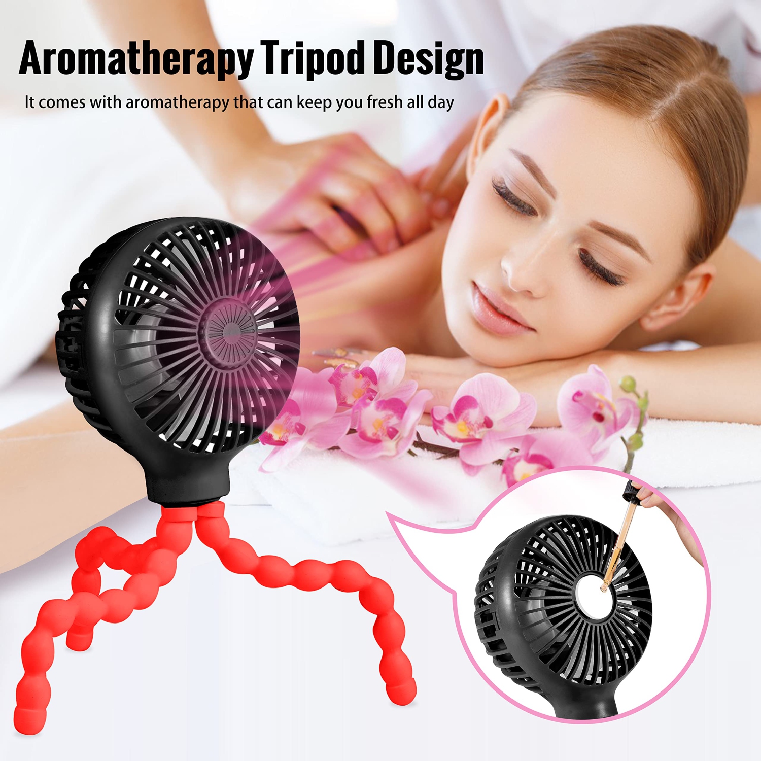 Stroller Fan Upgraded Portable Fan Versatile Fan Personal Desk Fan USB Rechargeable Fan with LED Light Flexible Tripod Design Handheld Fan 3 Speeds