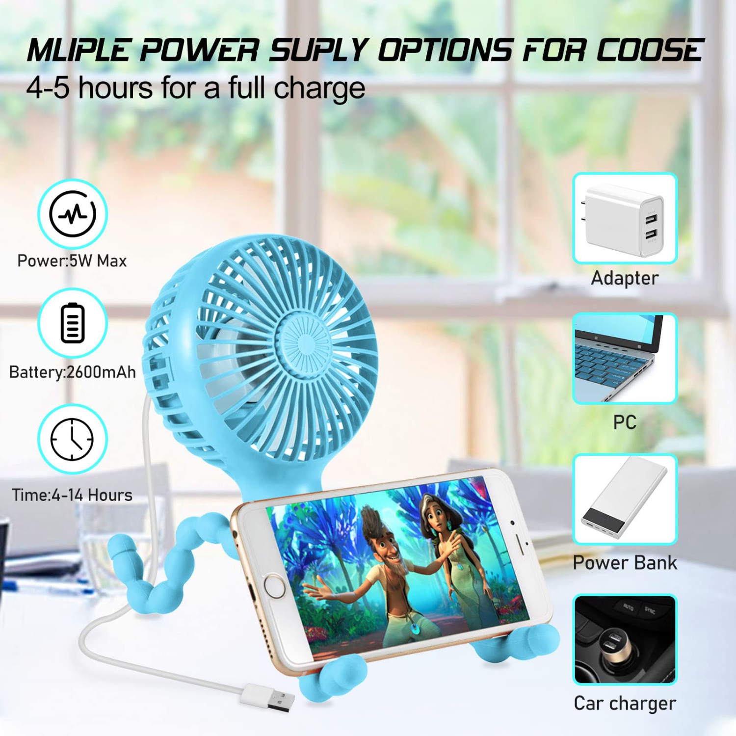 Stroller Fan Upgraded Portable Fan Versatile Fan Personal Desk Fan USB Rechargeable Fan with LED Light and Aromatherapy Flexible Tripod Design