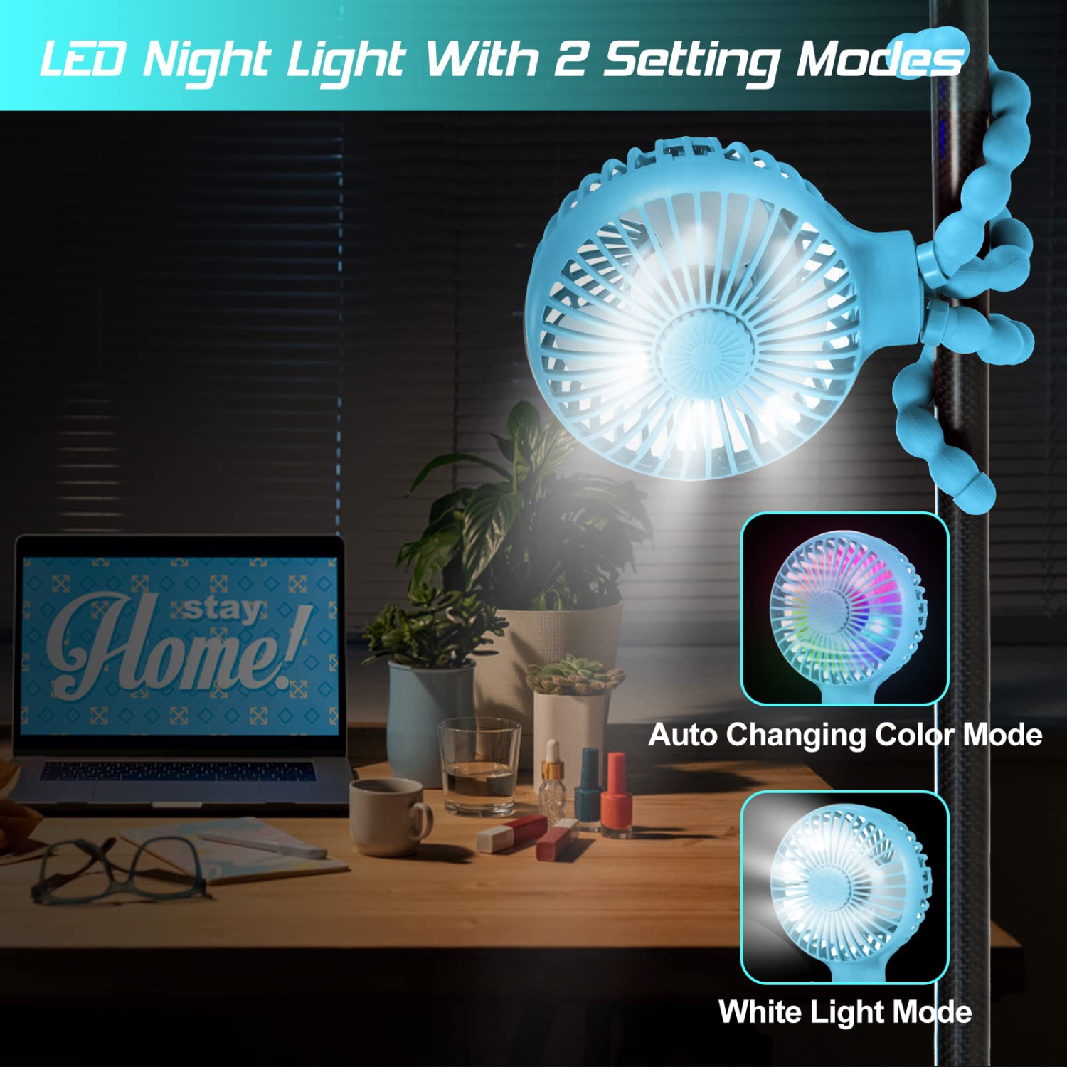 Stroller Fan Upgraded Portable Fan Versatile Fan Personal Desk Fan USB Rechargeable Fan with LED Light and Aromatherapy Flexible Tripod Design