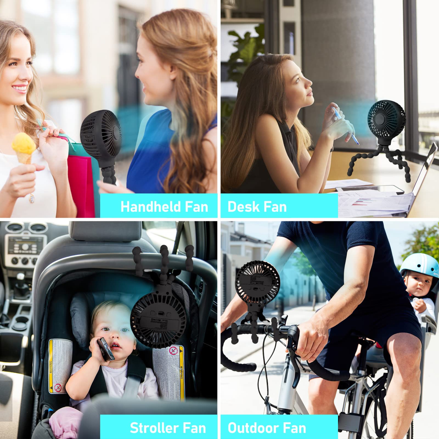 Stroller Fan Upgraded Portable Fan Versatile Fan Personal Desk Fan USB Rechargeable Fan with LED Light and Aromatherapy Flexible Tripod Design