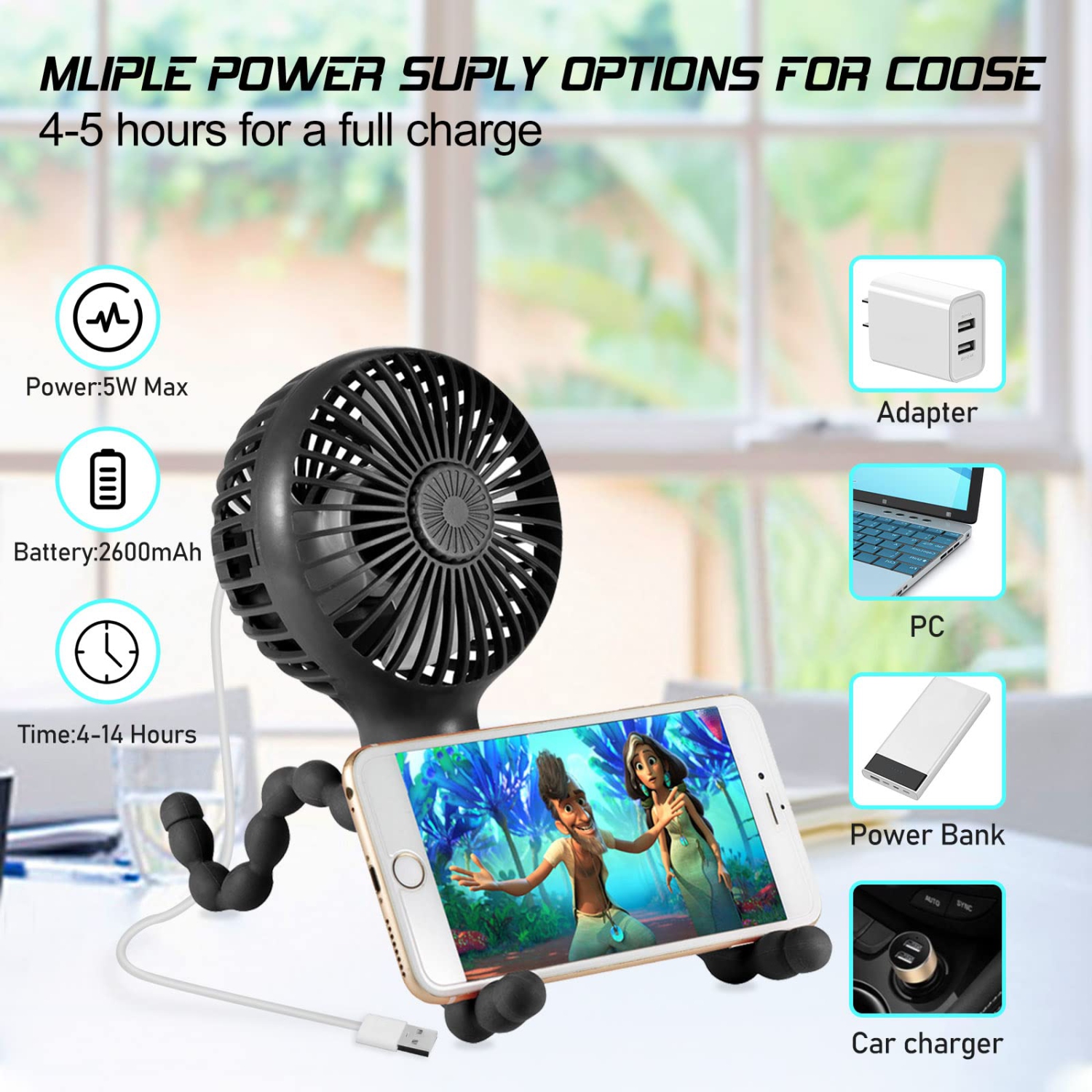 Stroller Fan Upgraded Portable Fan Versatile Fan Personal Desk Fan USB Rechargeable Fan with LED Light and Aromatherapy Flexible Tripod Design