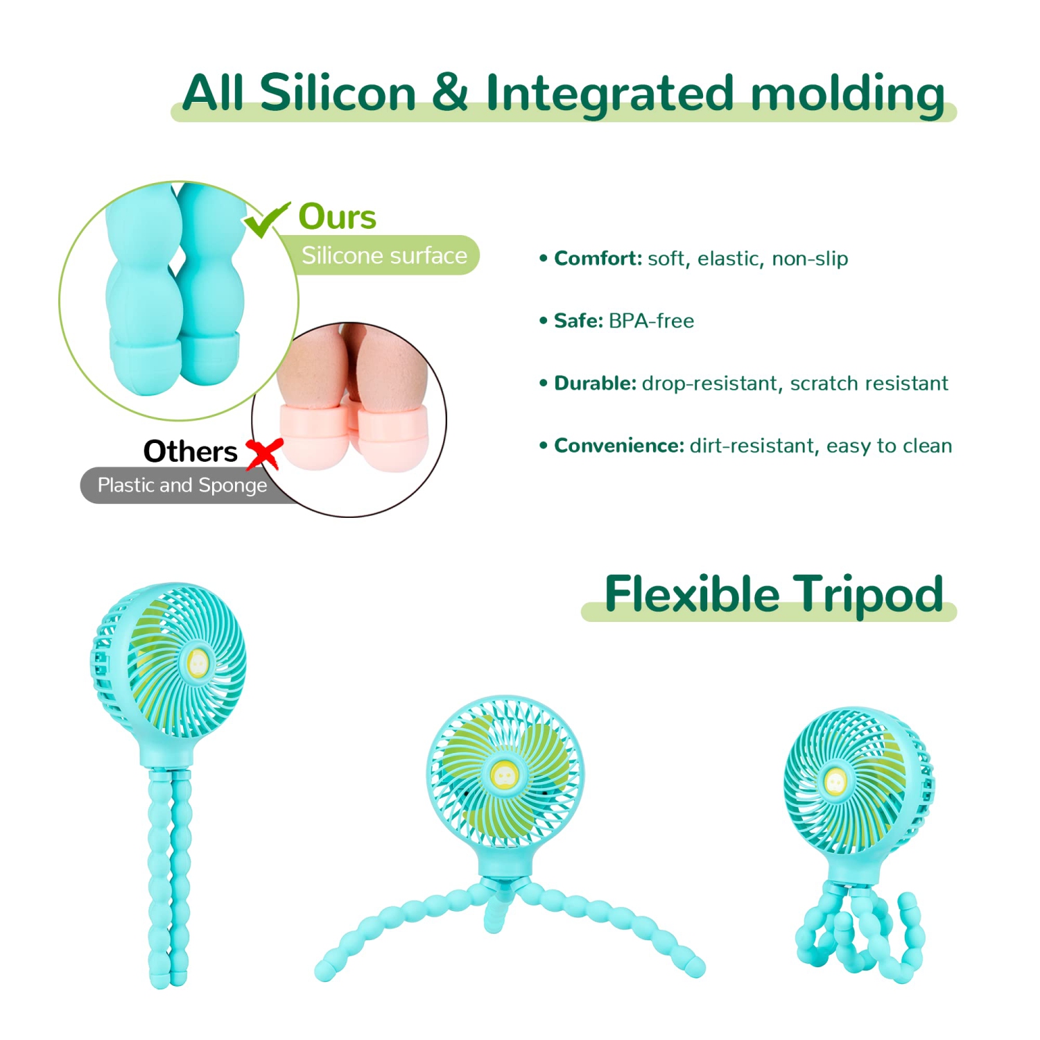 Mini Baby Stroller Fan, Handheld Personal Portable Clip On Fan with Flexible Tripod for Stroller Bike Desk Treadmill Crib Car Seat Outdoor Camping,