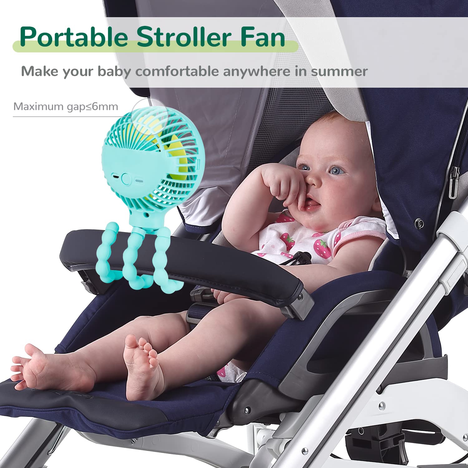 Mini Baby Stroller Fan, Handheld Personal Portable Clip On Fan with Flexible Tripod for Stroller Bike Desk Treadmill Crib Car Seat Outdoor Camping,