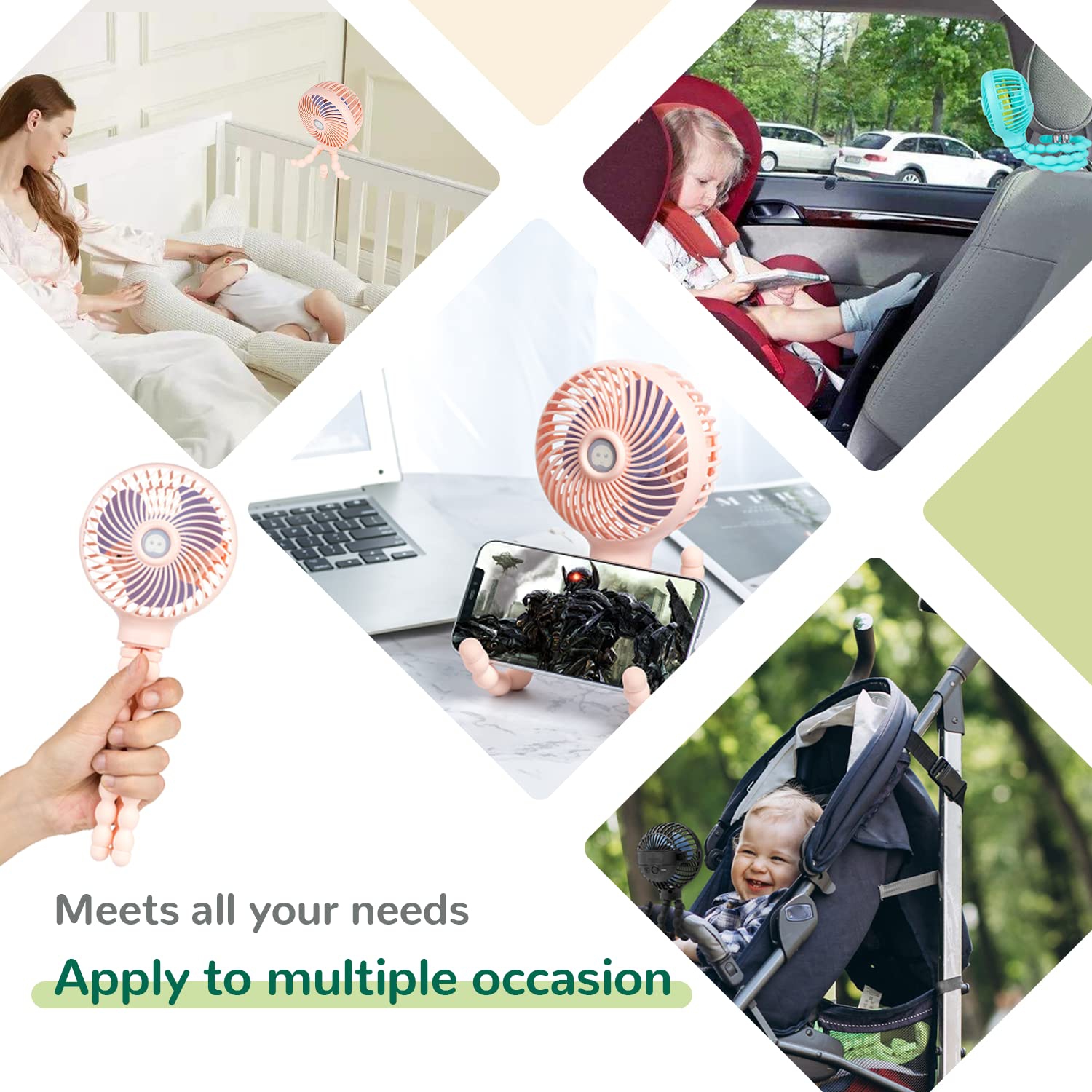 Mini ventilateur poussette, ventilateur portatif à pince portatif avec trépied flexible pour bureau de vélo poussette tapis roulant siège d'auto