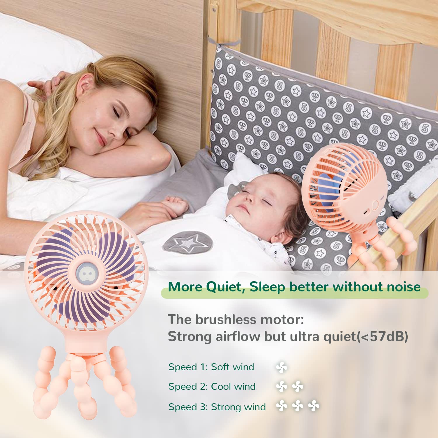 Mini ventilateur poussette, ventilateur portatif à pince portatif avec trépied flexible pour bureau de vélo poussette tapis roulant siège d'auto