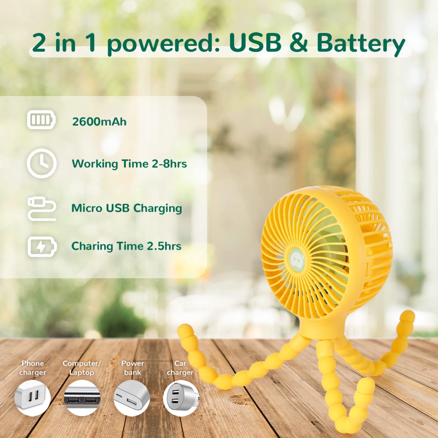 Mini ventilateur poussette, ventilateur portatif à pince portatif avec trépied flexible pour bureau de vélo poussette tapis roulant siège d'auto