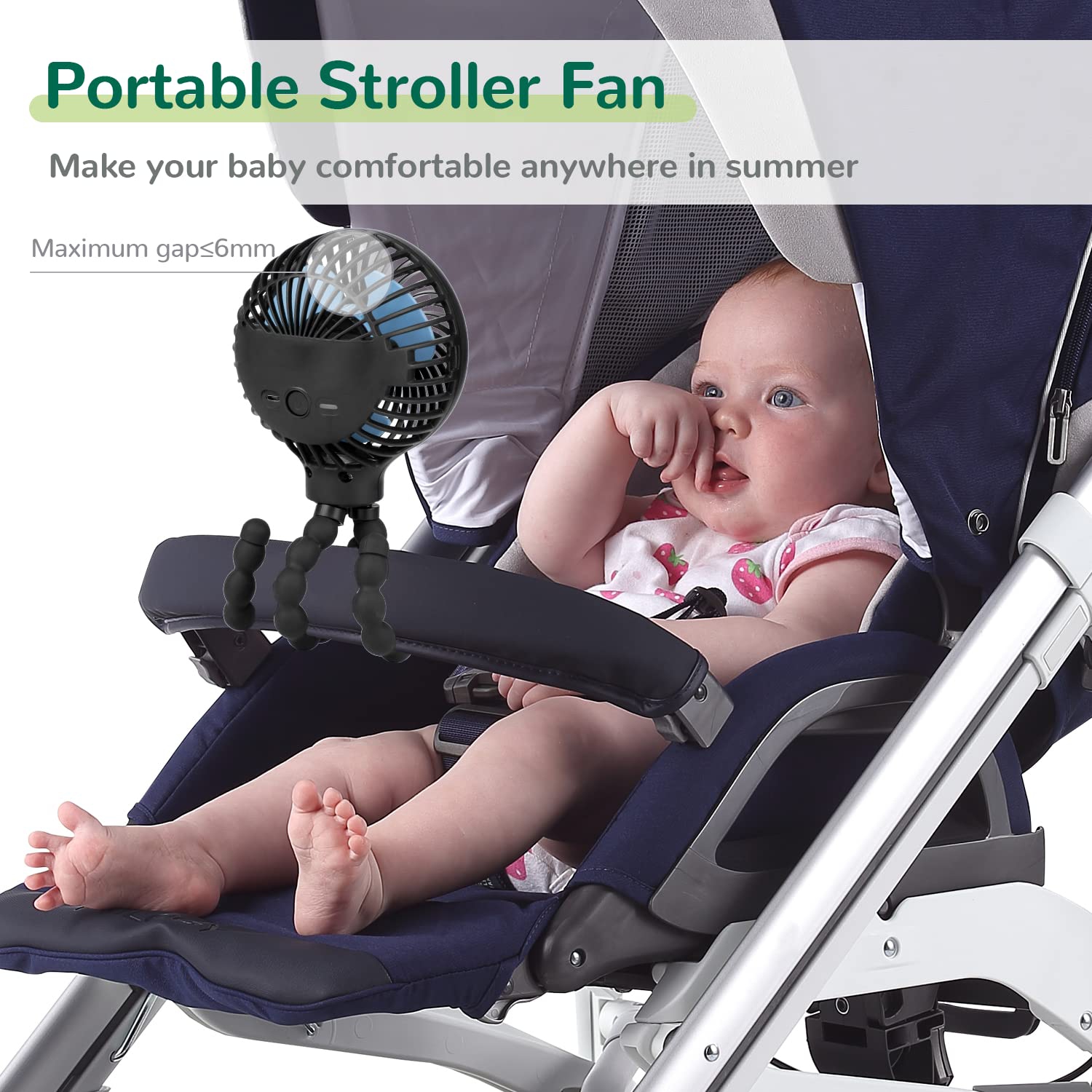 Mini Baby Stroller Fan, Handheld Personal Portable Clip On Fan with Flexible Tripod for Stroller Bike Desk Treadmill Crib Car Seat Outdoor Camping,