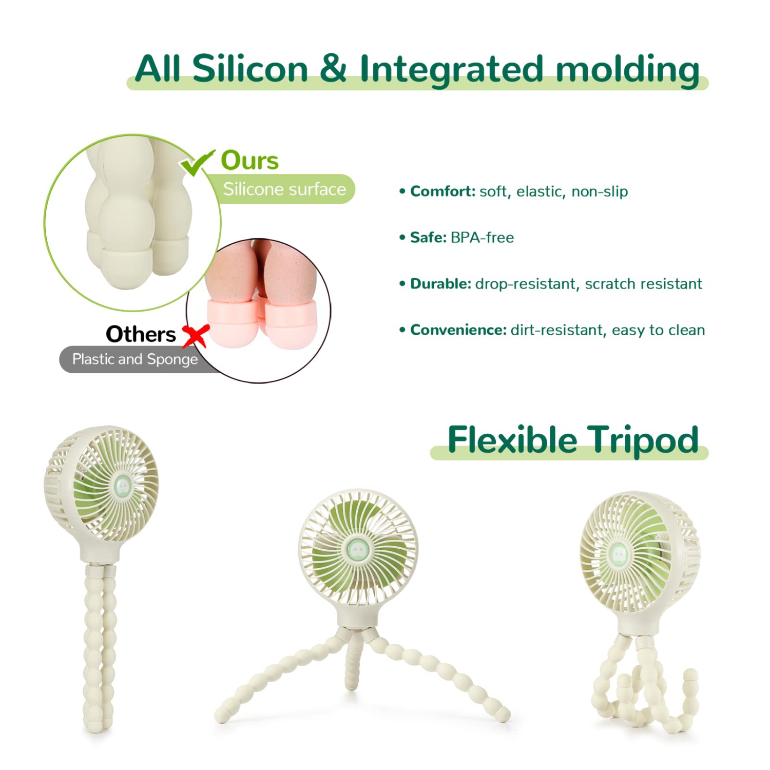 Mini ventilateur poussette, ventilateur portatif à pince portatif avec trépied flexible pour bureau de vélo poussette tapis roulant siège d'auto