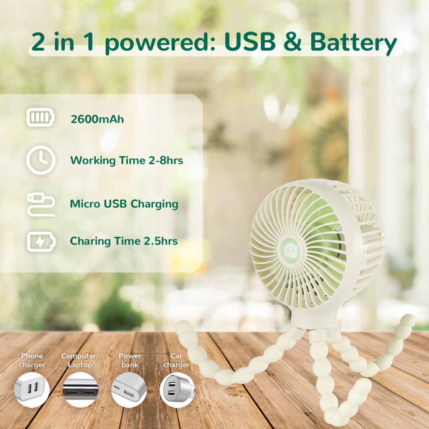 Mini ventilateur poussette, ventilateur portatif à pince portatif avec trépied flexible pour bureau de vélo poussette tapis roulant siège d'auto