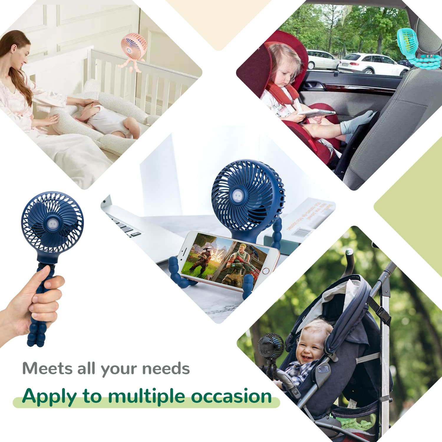 Mini Baby Stroller Fan, Handheld Personal Portable Clip On Fan with Flexible Tripod for Stroller Bike Desk Treadmill Crib Car Seat Outdoor Camping,
