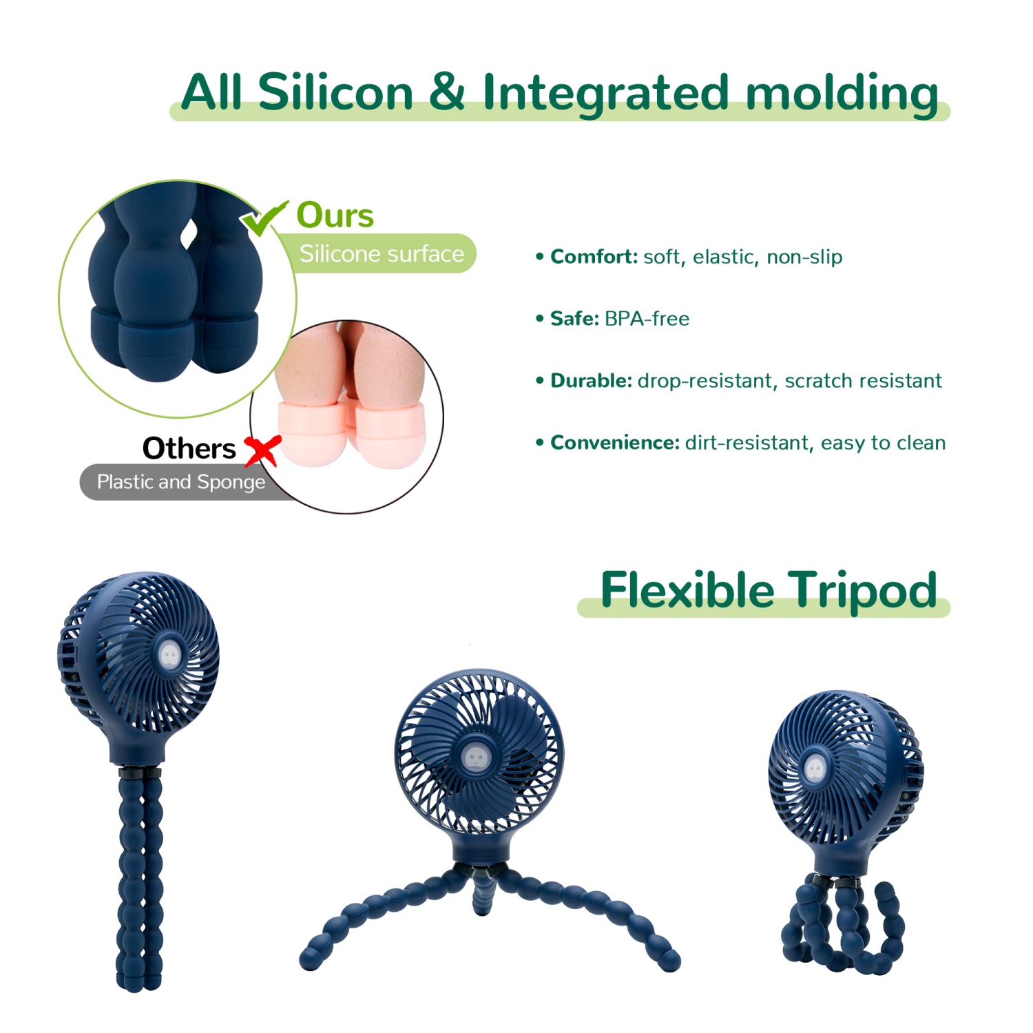 Mini Baby Stroller Fan, Handheld Personal Portable Clip On Fan with Flexible Tripod for Stroller Bike Desk Treadmill Crib Car Seat Outdoor Camping,