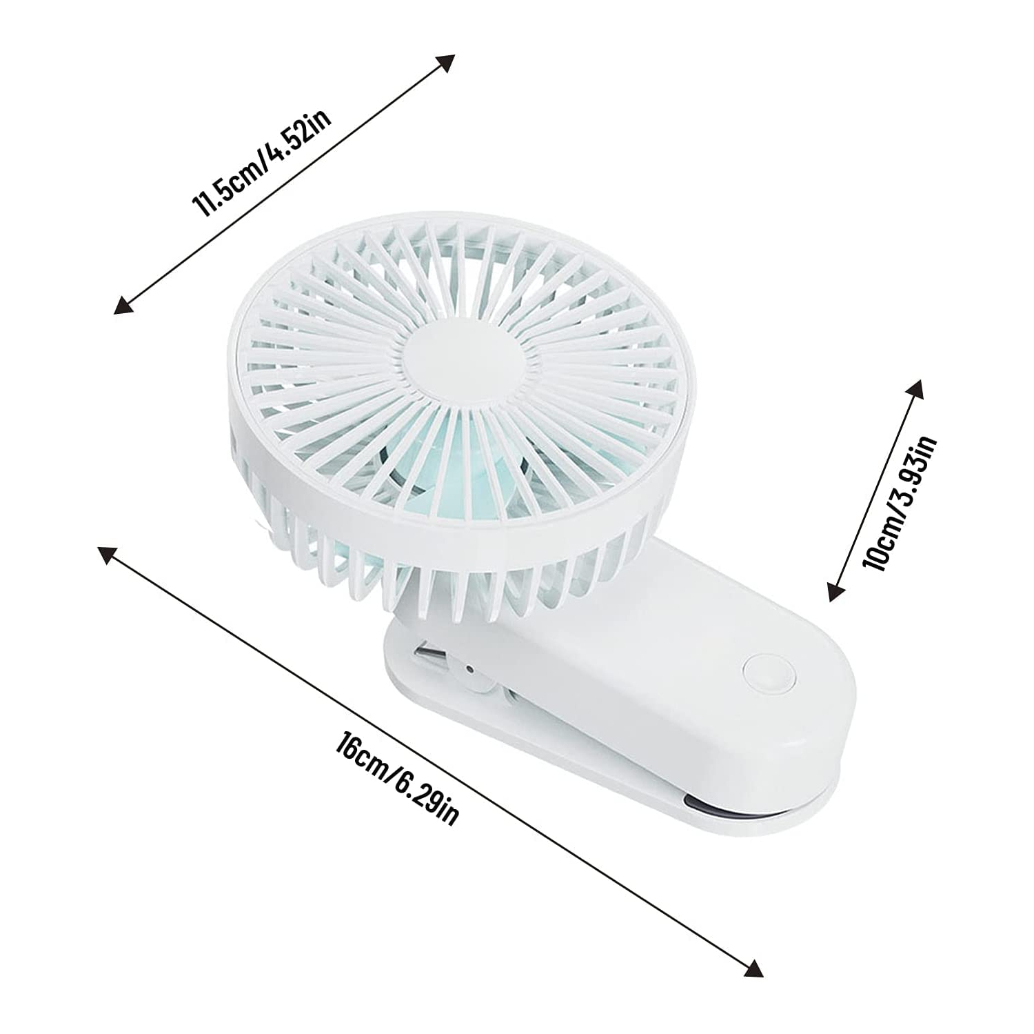 Mini ventilateur portatif à pince, 2400mAh ventilateur de poussette rechargeable USB à piles avec aimant - Blanc