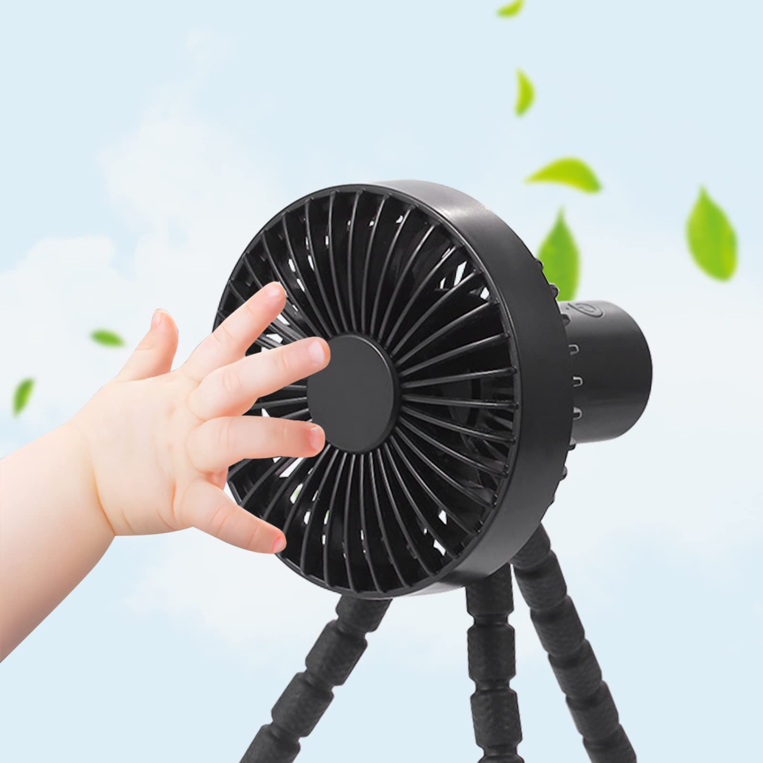 Ventilateur de poussette portatif, ventilateur de poussette à piles pour bébé, ventilateur de ventilateur flexible portatif à 3 vitesses, ventilateur