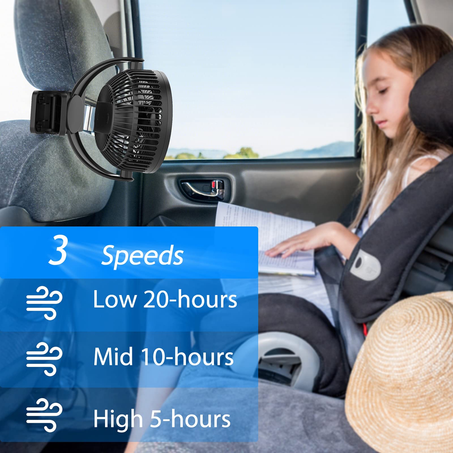 USB Portable Fan, 5000mAh Charging Portable Battery Clip on Fans, 6Inch Quiet USB Personal Desk Fan, 3 Speeds, 720° angle adjustment, Small Stroller