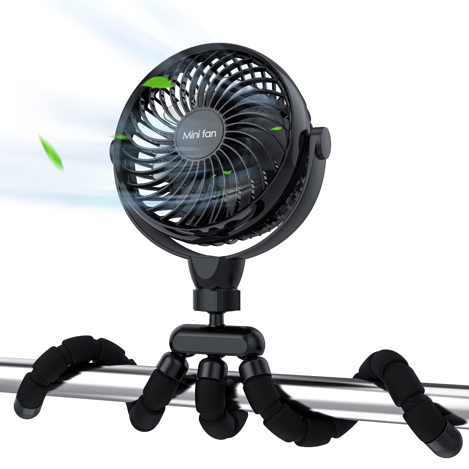 Portable 4000 mAh Personal Stroller Fan with Flexible Tripod, 4 Speeds Clip-on Versatile Fans with Aroma Function, USB Powered,360°Rotation for Car,