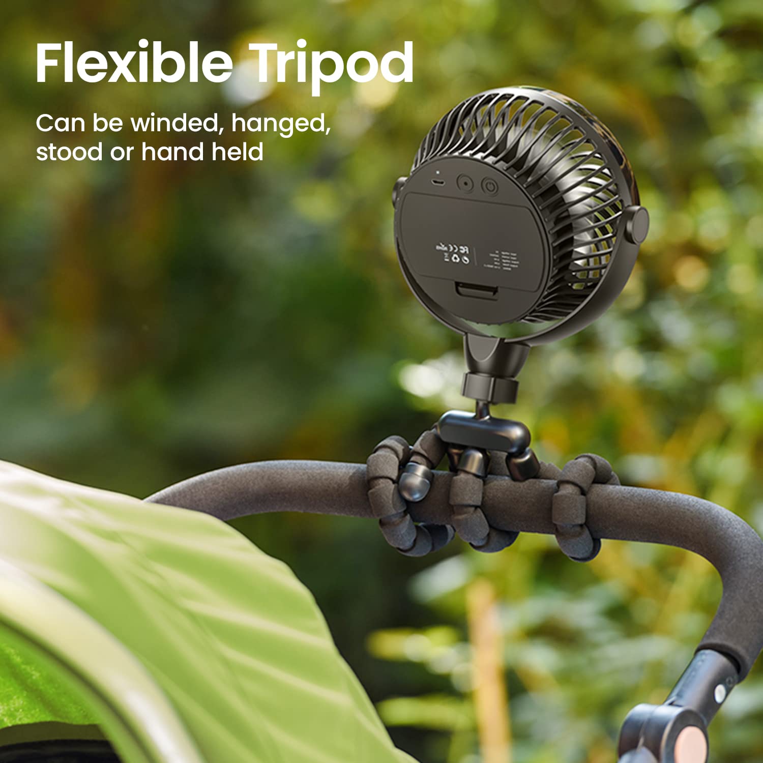 Portable 4000 mAh Personal Stroller Fan with Flexible Tripod, 4 Speeds Clip-on Versatile Fans with Aroma Function, USB Powered,360°Rotation for Car,