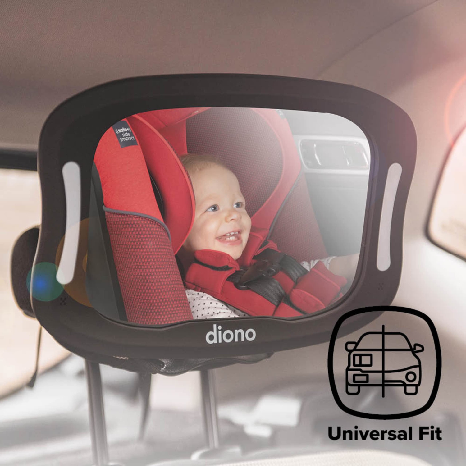 Easy View XXL Baby Car Mirror with Extra Wide View, Safety Car Seat Mirror for Rear Facing Infant with 360 Rotation, LED Night Light, Wide Crystal