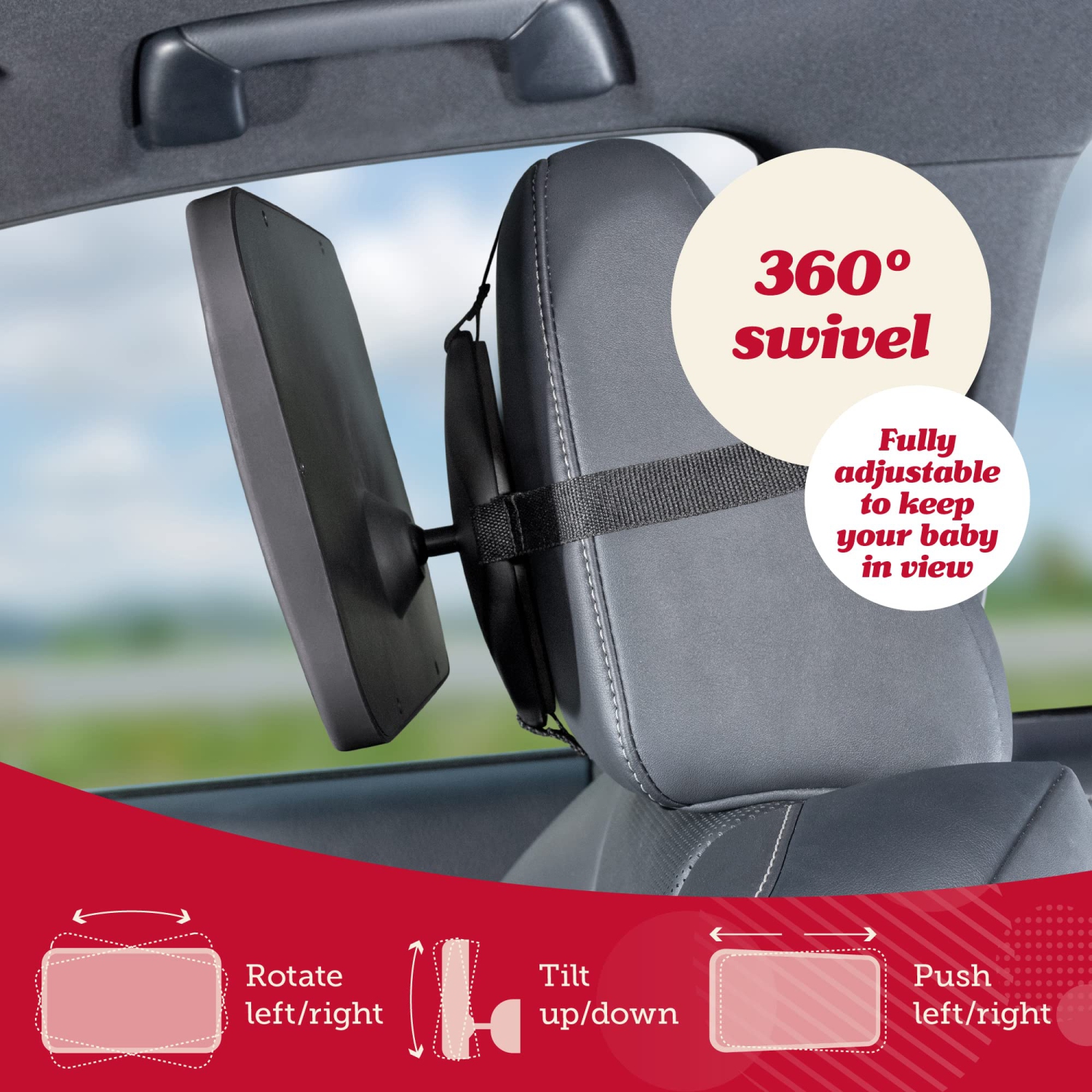 Miroir de siège arrière pour bébé pour l'auto - plus grand et plus stable avec fini mat de qualité supérieure - vue cristalline du siège d'auto de