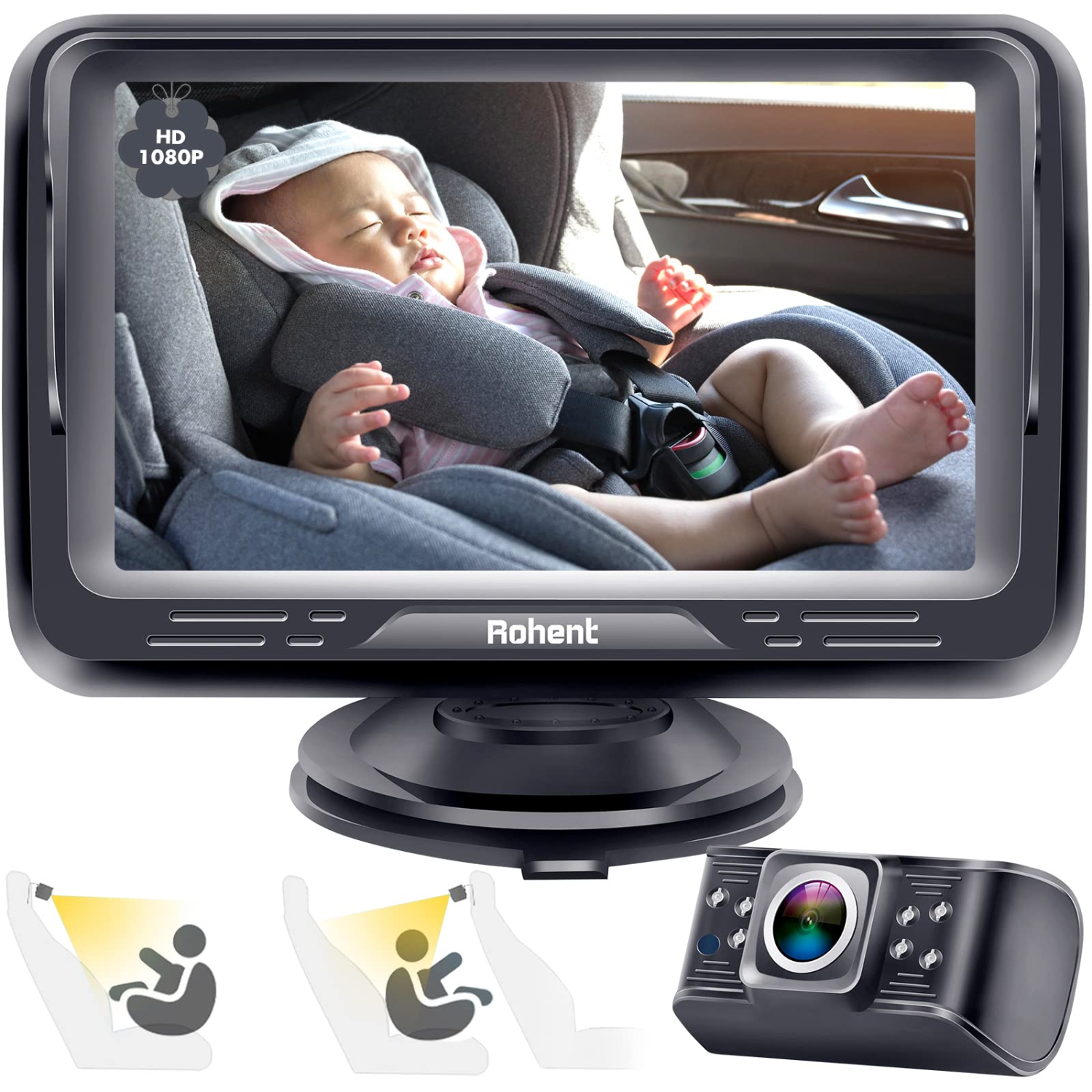 Moniteur pour bébé 1080P haute définition, caméra pour siège arrière 5  pouces, affichage miroir pour siège de voiture, Vision nocturne à 150 ° -  AliExpress