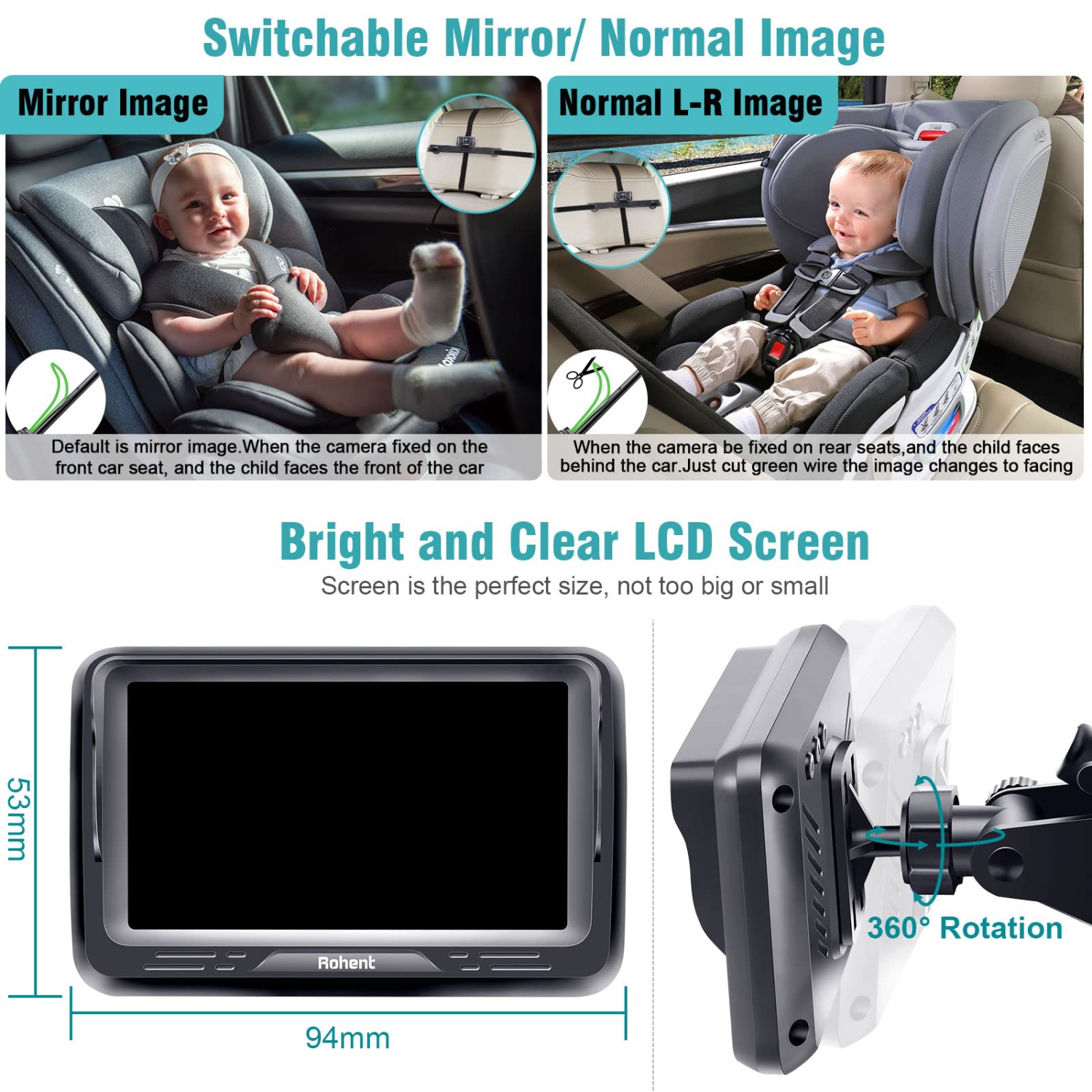 Miroir de voiture pour enfants Baby View Caméra de siège arrière avec  fonction de vision nocturne HD Affichage du miroir de voiture pour observer  facilement chaque mouvement de bébé 