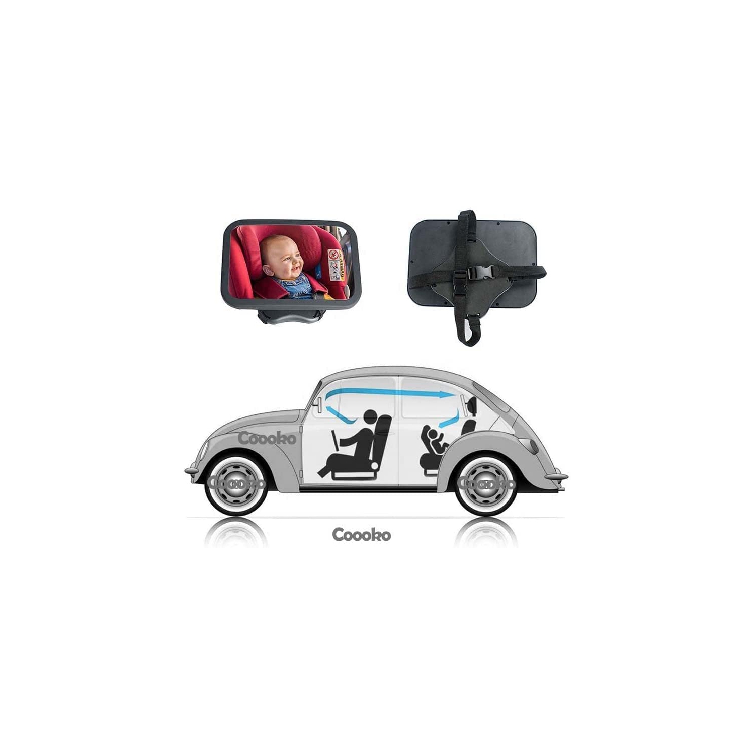 Baby Car Mirror, Safety Car Seat Mirror for Rear Facing Infant with Wide Crystal Clear View, Shatterproof, Fully Assembled, Crash Tested and Certified