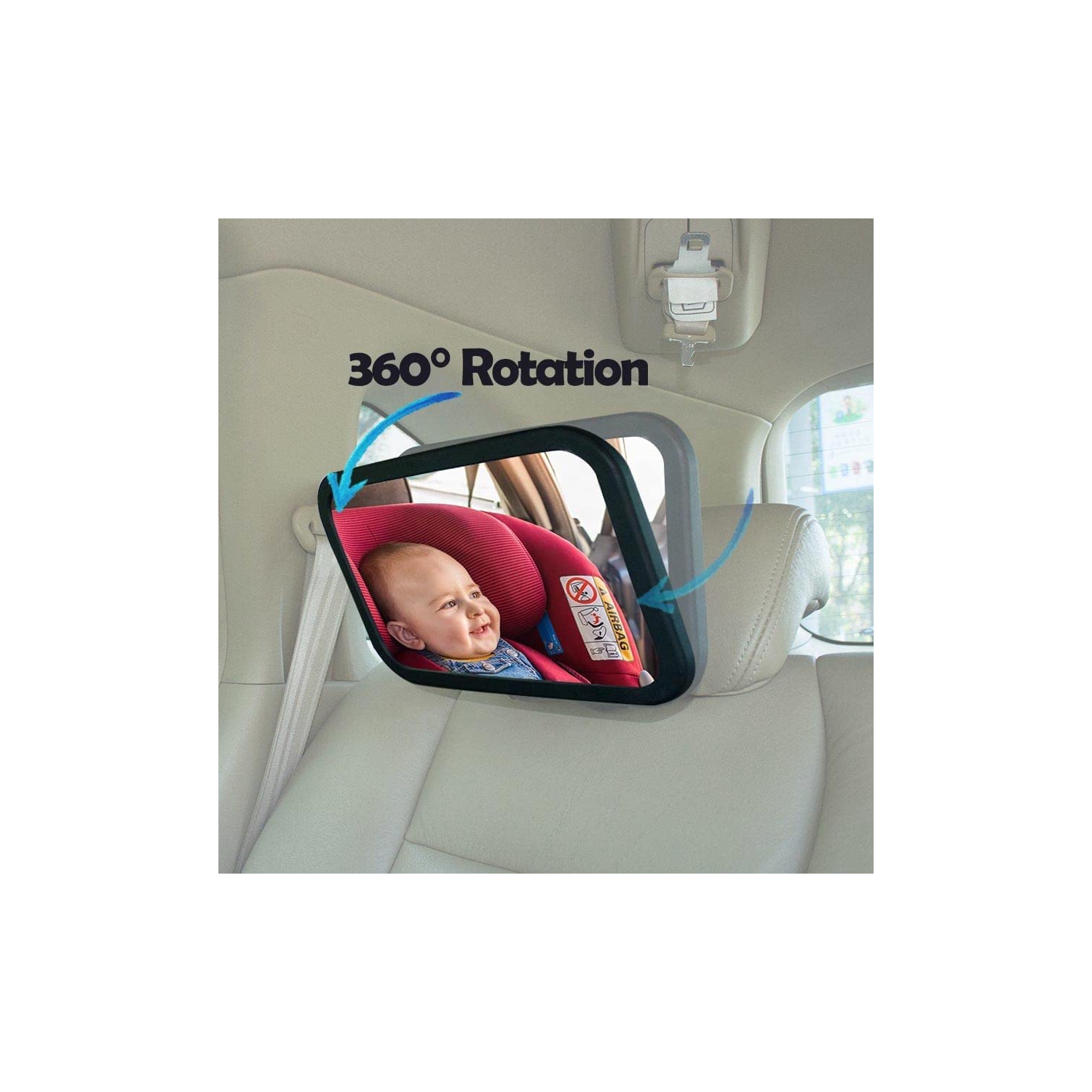 Baby Car Mirror, Safety Car Seat Mirror for Rear Facing Infant with Wide Crystal Clear View, Shatterproof, Fully Assembled, Crash Tested and Certified