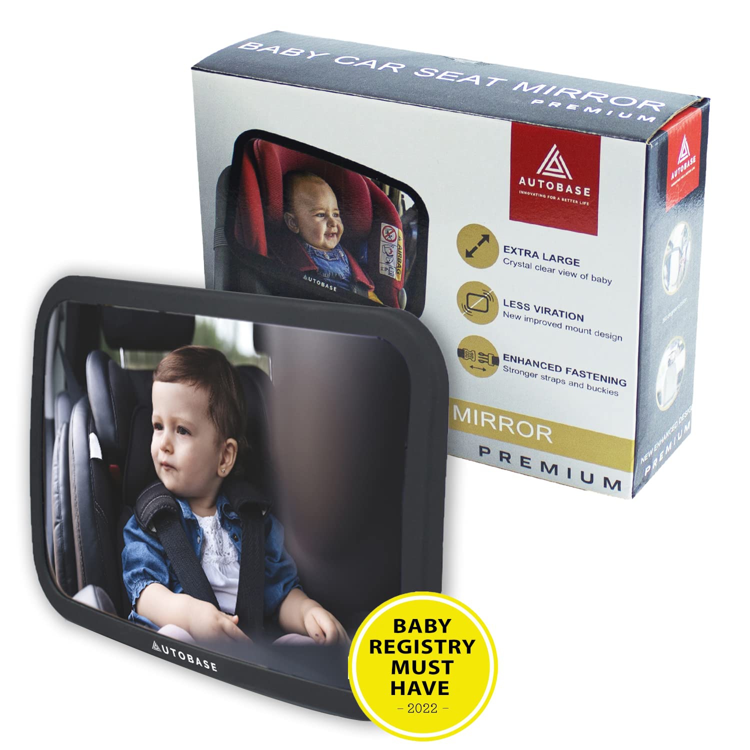 Autobase Baby Mirror for Car | Shatterproof and Safest car mirror baby rear facing seat | Newborn essentials for Travel | Baby Registry Must Have 2022