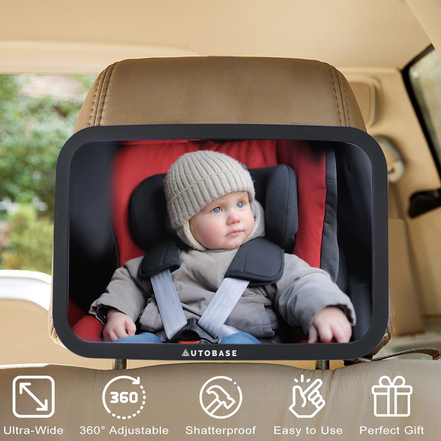 Autobase Baby Mirror for Car | Shatterproof and Safest car mirror baby rear facing seat | Newborn essentials for Travel | Baby Registry Must Have 2022
