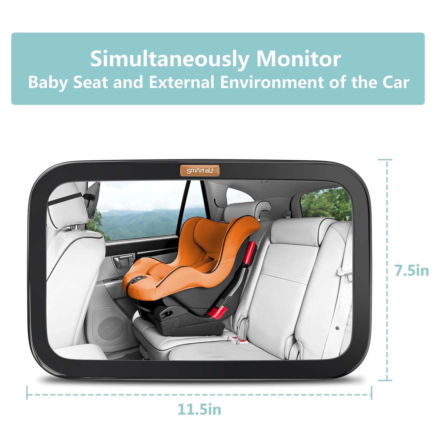 Smart eLf Baby Car Mirror, Safety Car Seat Mirror for Rear Facing Infant with Wide Crystal Clear View, Shatterproof, Fully Assembled, Crash Tested
