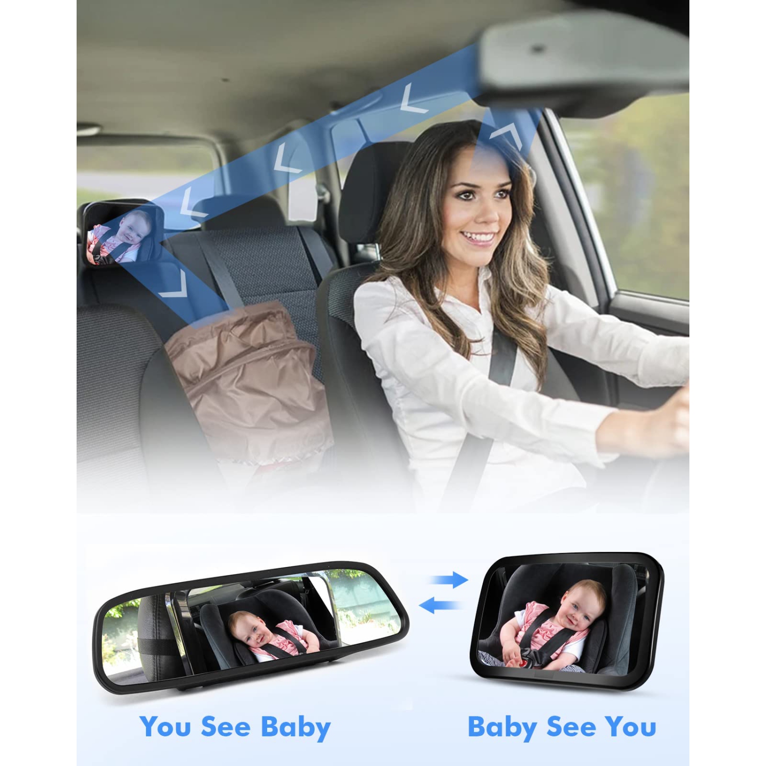Miroir de voiture pour bébé, miroir en acrylique anti-éclaboussures pour voiture, miroir pour bébé Rearview-facilement pour observer les mouvements,