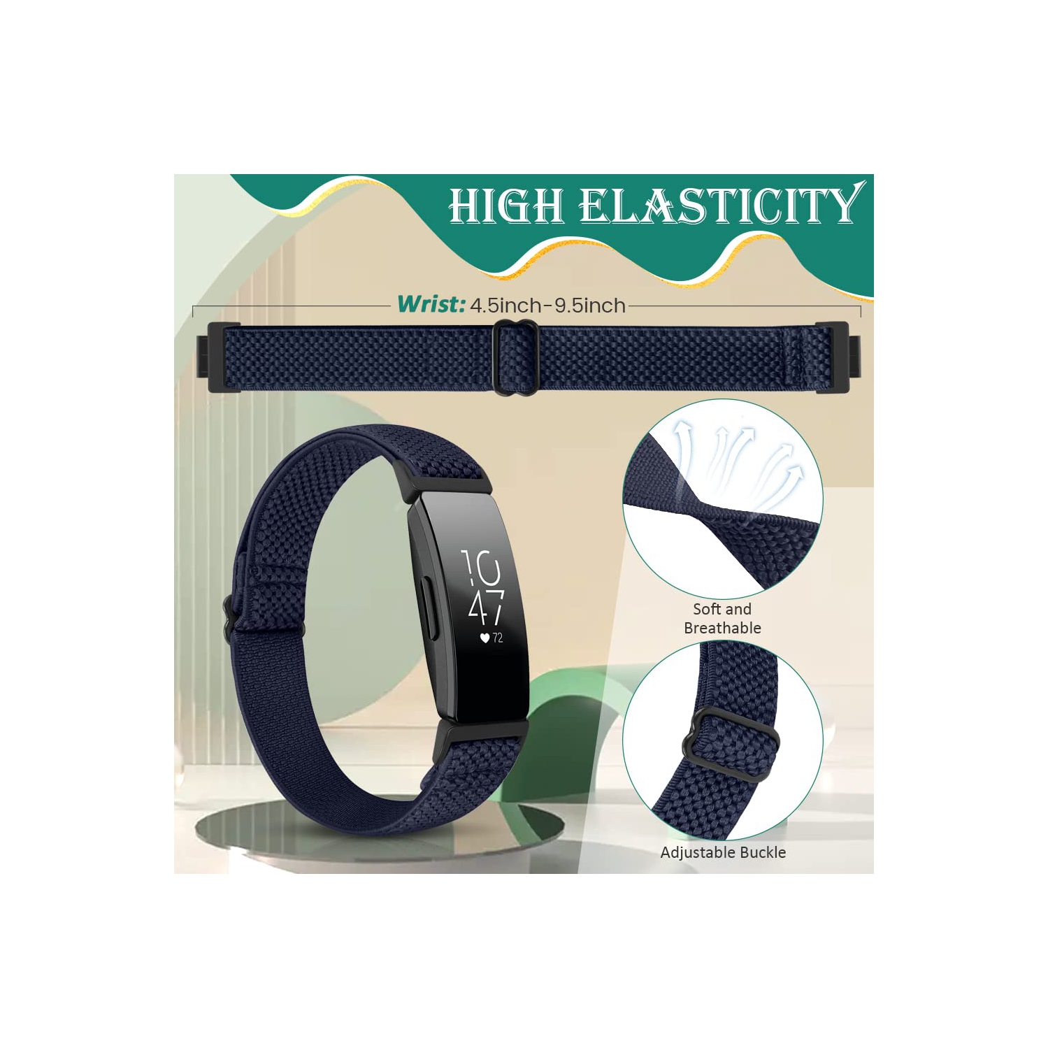 Bracelets élastiques ajustables compatibles avec Inspire 3/Inspire 2/Inspire/Inspire HR/Inspire 3/Ace 2 de Fitbit, bracelets sport à boucle en nylon